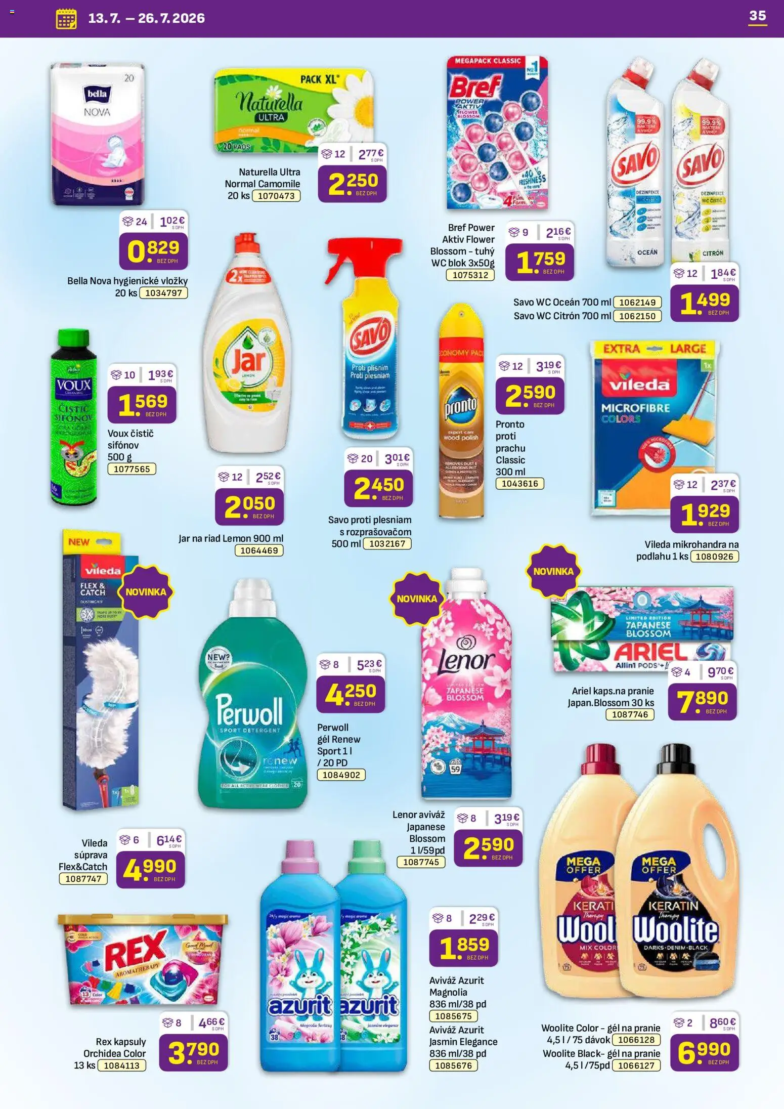 Nové Libex akcie – leták je platný od 13.07.2026 | Strana: 35 | Produkty: Wc, Wc blok, Ariel, Jar