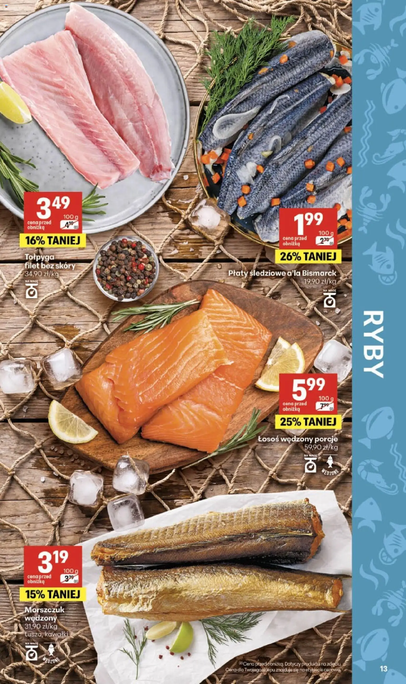 Delikatesy Centrum gazetka od 08.10.2026 | Strona: 13 | Produkty: Łosoś wędzony, Łosoś, Morszczuk, Ryby
