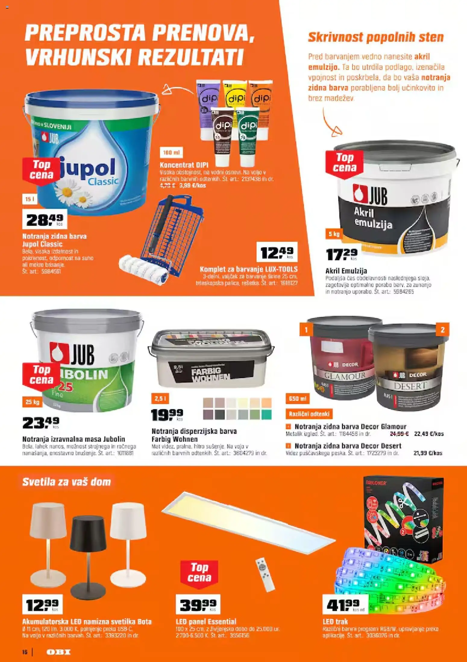 Novi OBI katalog ponudbe – veljaven od 02.06.2026 | Stran: 16 | Izdelki: Kos, Svetilka, Namizna svetilka, Barva