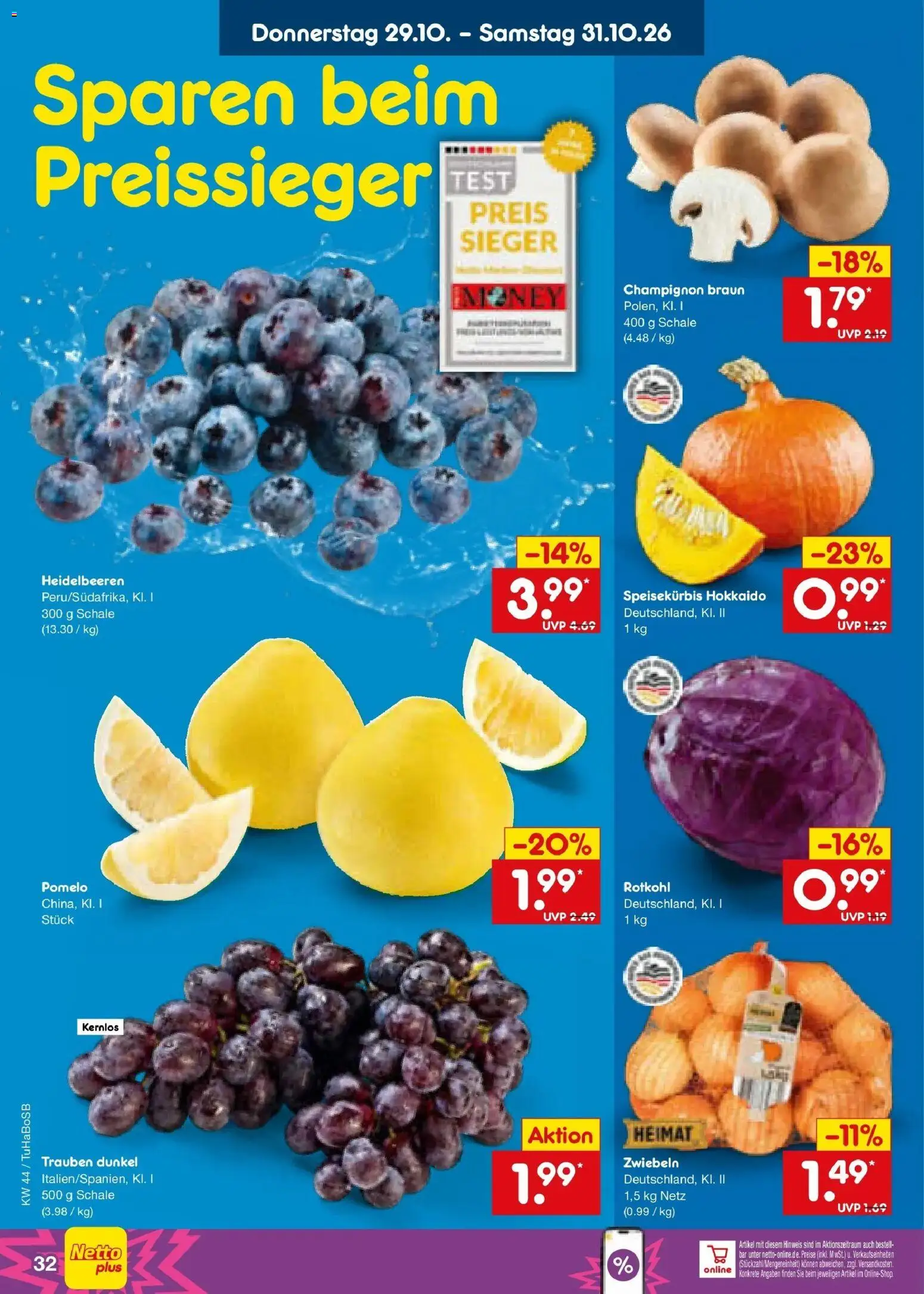 Netto Marken-Discount Prospekt Unna – gültig ab 26.10.2026 | Seite: 42 | Produkte: Rotkohl, Trauben, Heidelbeeren, Zwiebeln