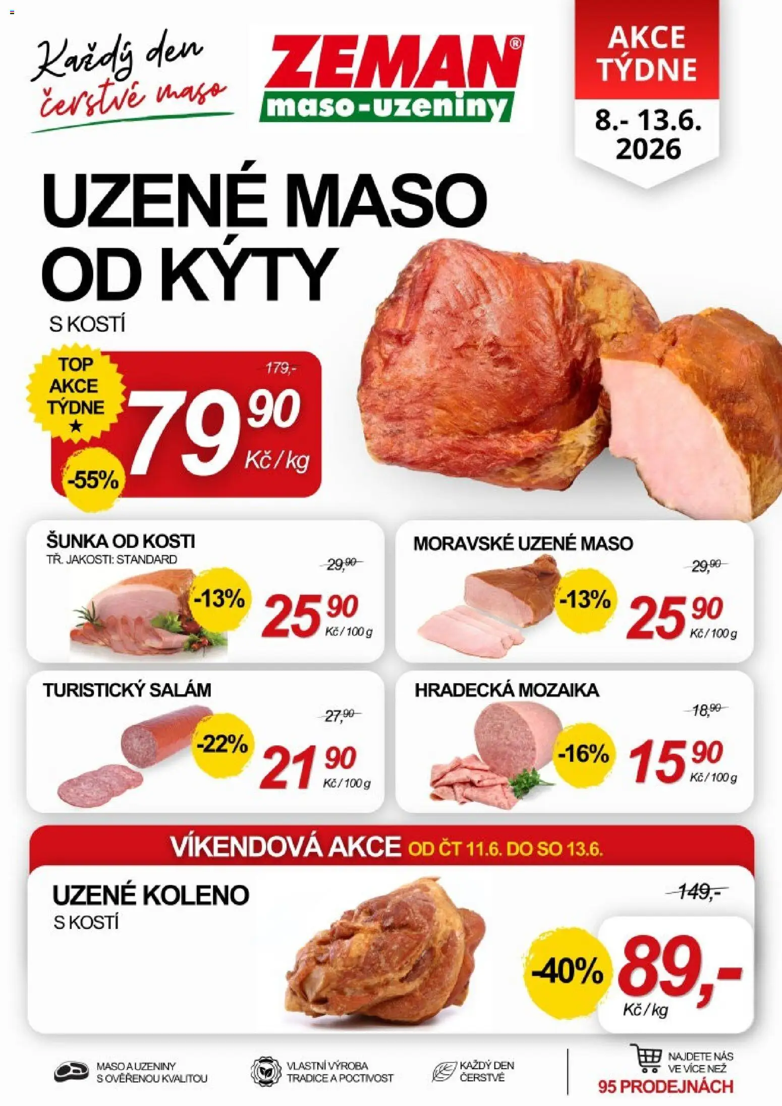 Prodejny Zeman leták od 08.06.2026 | Strana: 1 | Produkty: Uzené maso, Salám, Moravské uzené, Uzené koleno