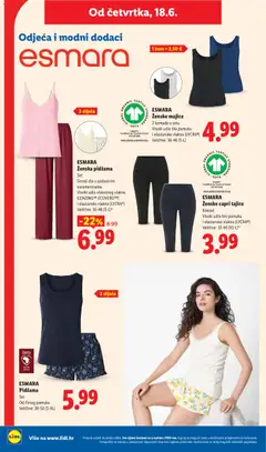 ESMARA, Ženska pidžama, Set, Gornji dio s podesivim, naramicama, Visoki udio viskoznog vlakna, (LENZING™ ECOVERO™), i elastansko vlakno (LYCRA®), Veličine: 36-46 (S-L)* - Pregled kataloga iz trgovine Lidl, vrijedi od 15.06.2026 | Stranica: 44