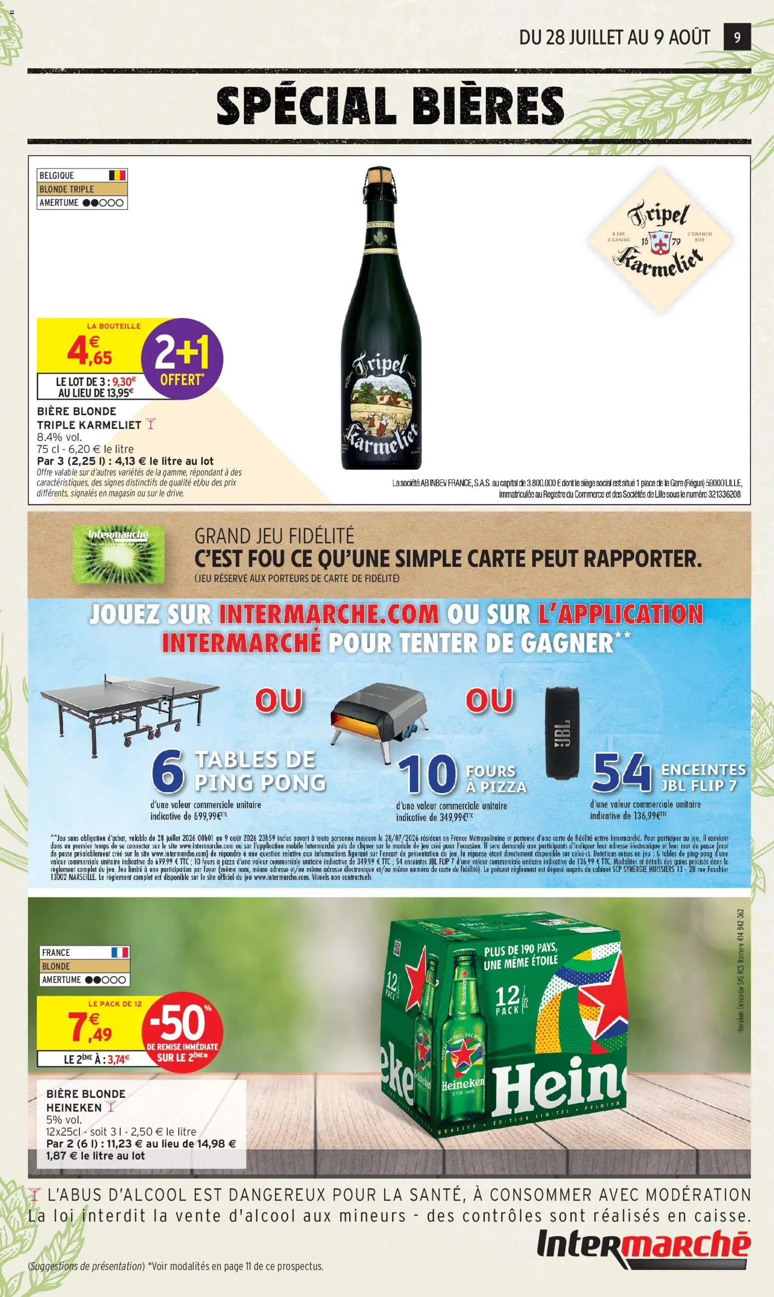 {H1} | Page: 9 | Produits: Bière blonde, Bière blonde Heineken, Pizza, Bière