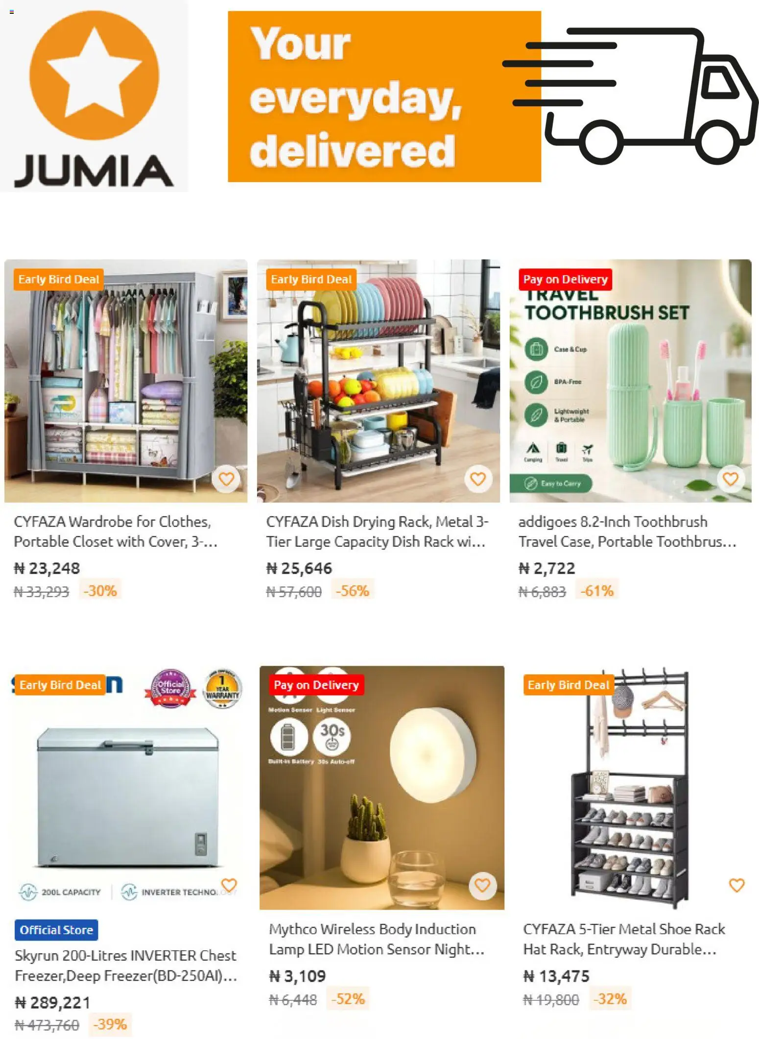 Jumia Catalogue valid from 23/10/2026 | Page: 4 | Products: Wardrobe, Lamp, Hat, Battery