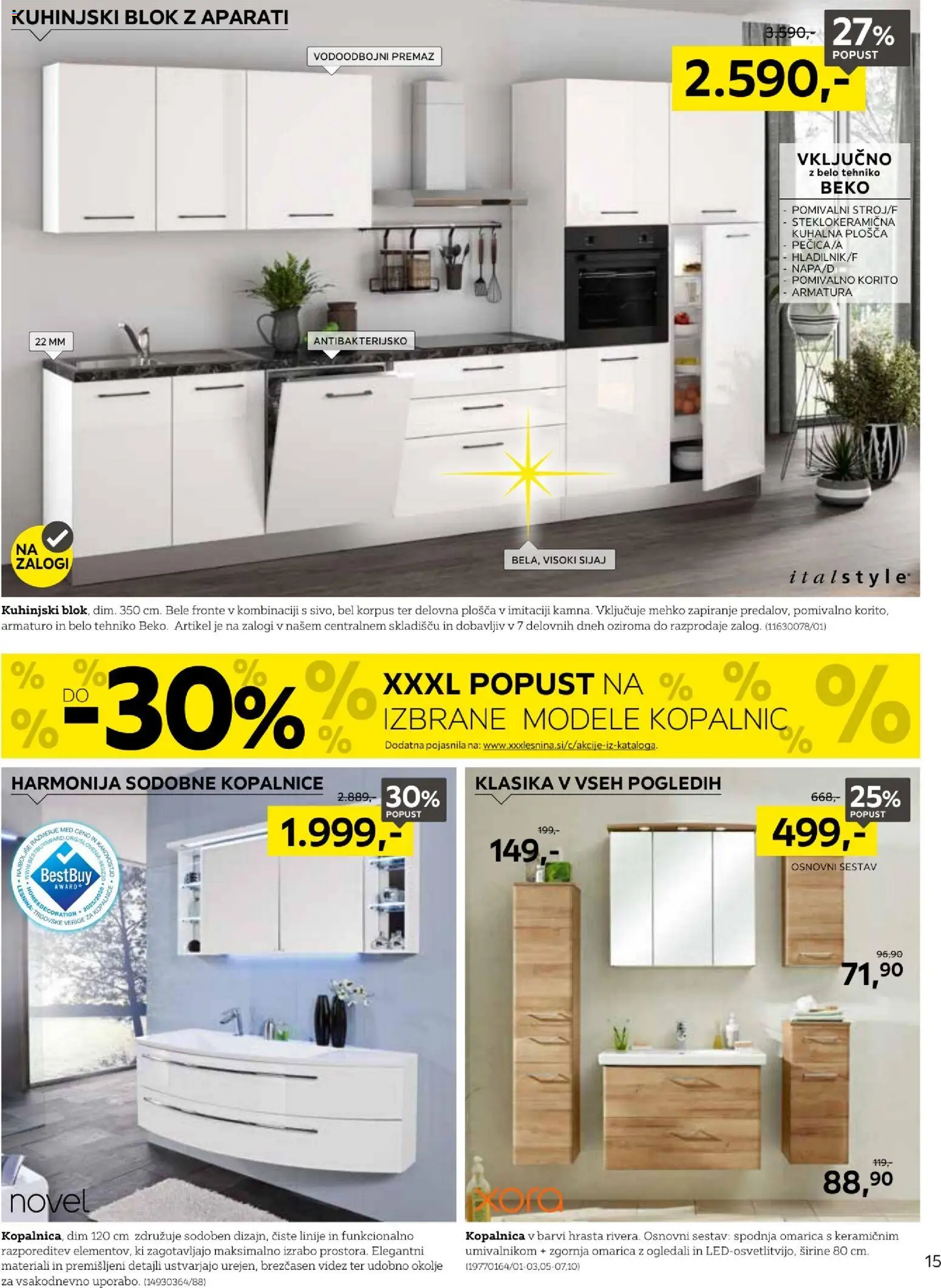 Novi XXXL Lesnina katalog ponudbe – veljaven od 28.09.2026 | Stran: 15 | Izdelki: Pomivalno korito, Delovna plošča, Blok, Omarica