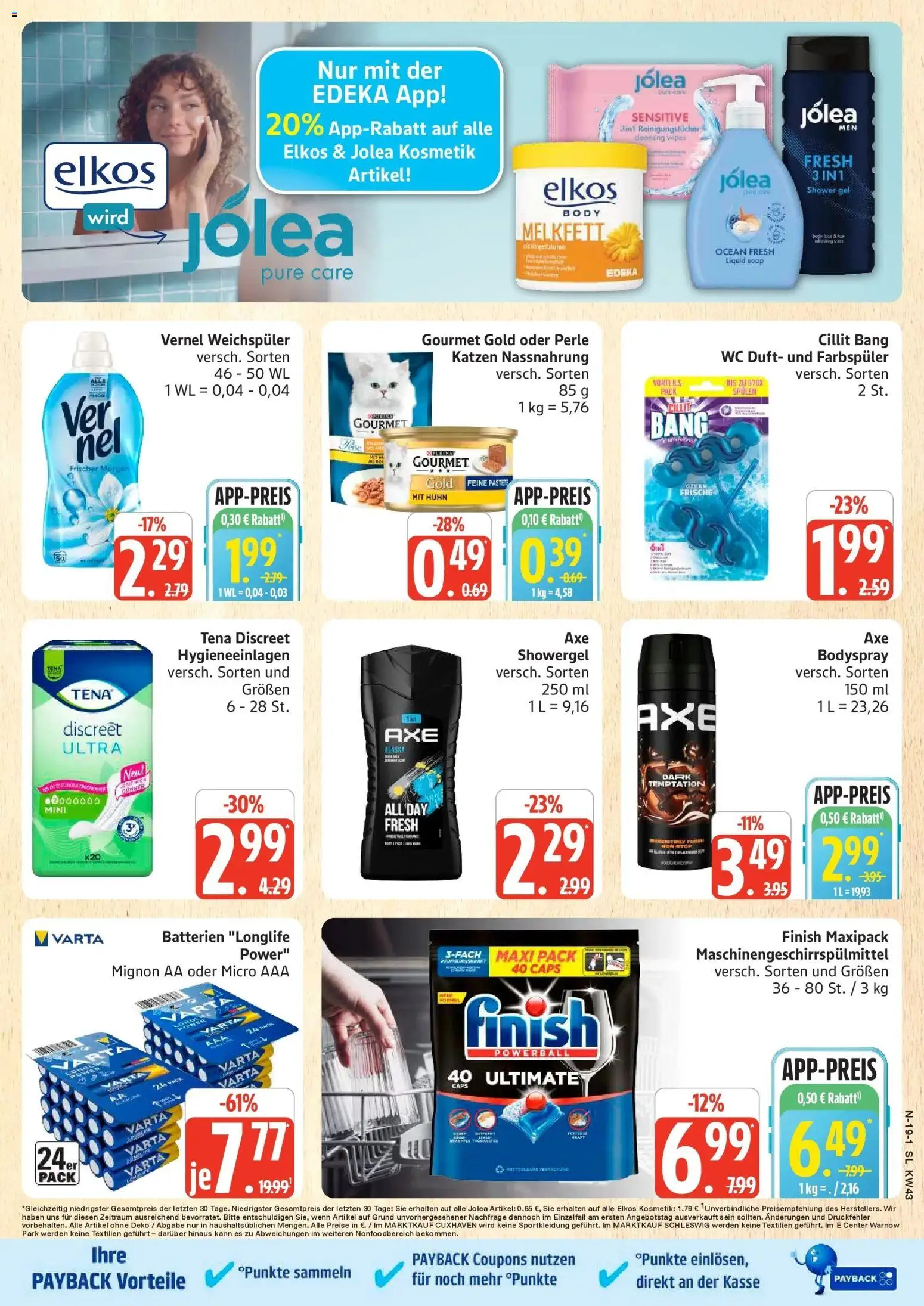 Edeka Prospekt Schleswig (ab 19.10.2026) » Angebote Online | Seite: 19 | Produkte: Batterien, Reinigungstücher, Shower Gel, Vernel
