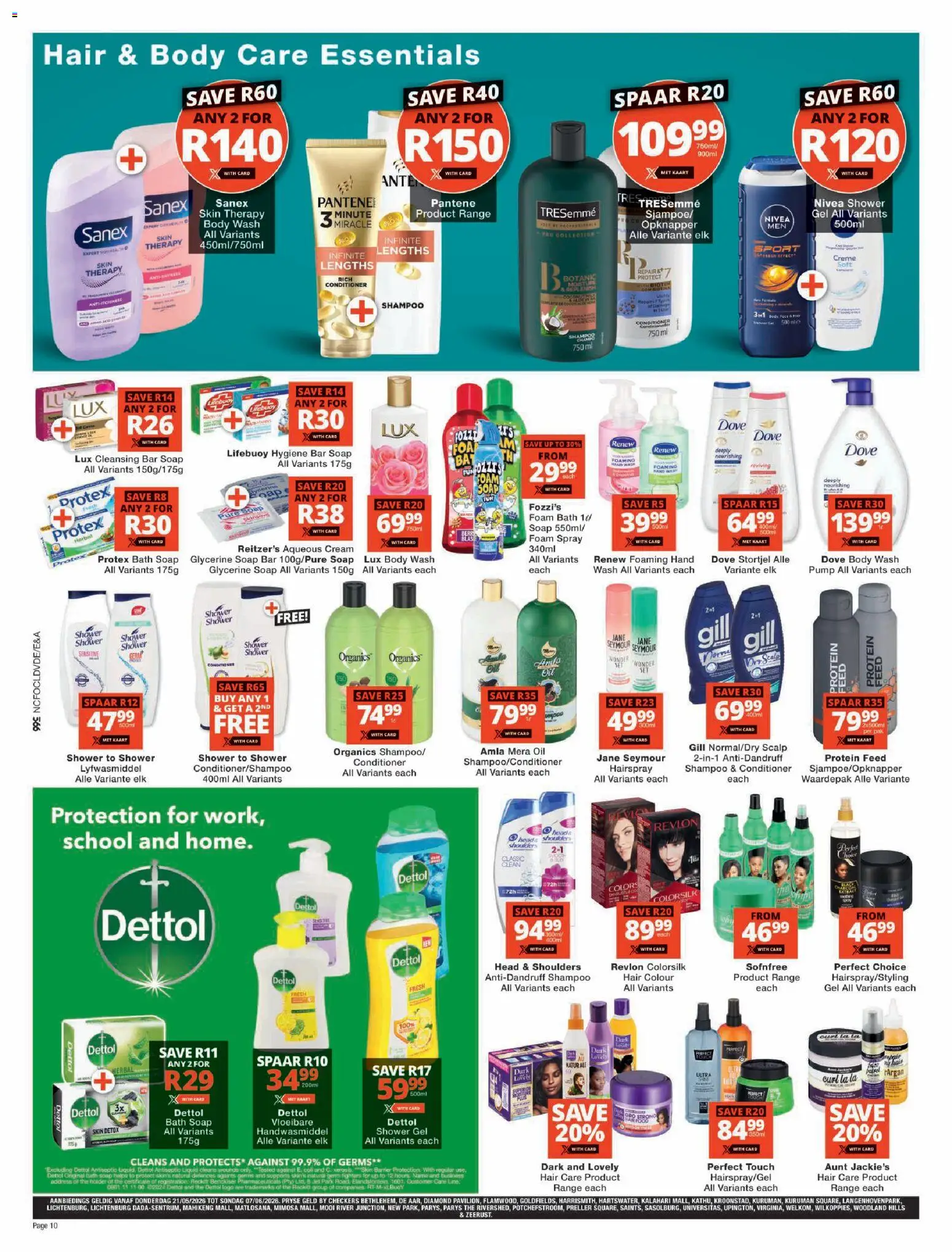 New Checkers catalogue – valid from 21.05.2026 | Page: 10 | Products: Detergente líquido, Bath, Shower, Hair colour