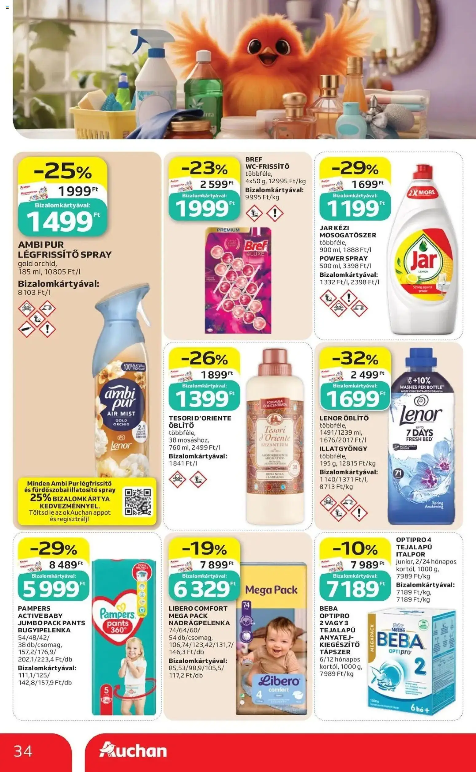 Auchan akciós újság Szolnok - 2026.09.03. -tól/töl > akció, lapozható szórólap 🛍️ | Oldal: 34 | Termékek: BEBA, Ambi Pur, Bugyipelenka, Italpor