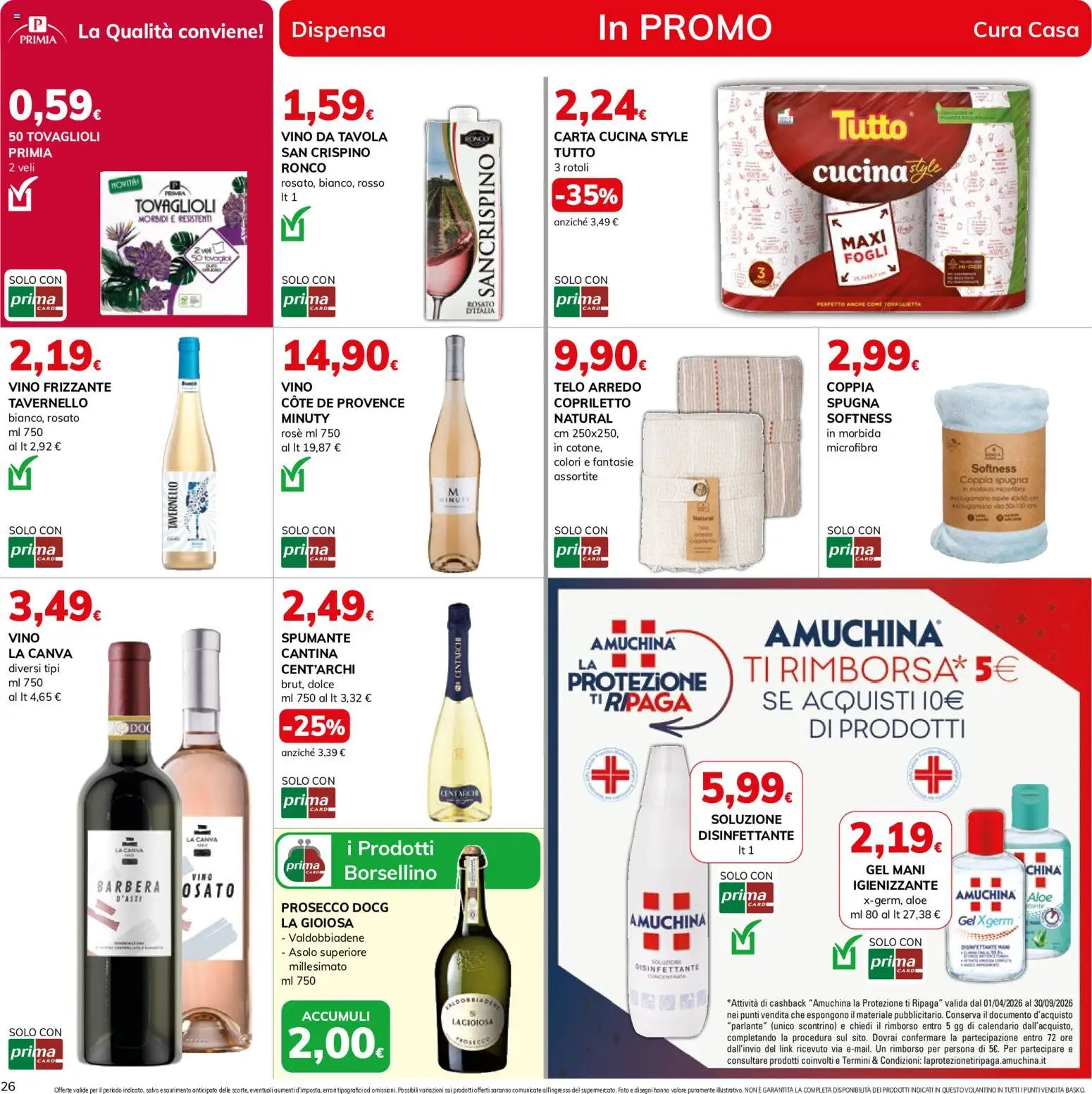 Volantino Basko del 15/09/2026 | Pagina: 26 | Prodotti: Prosecco, Vino, Spumante, Copriletto