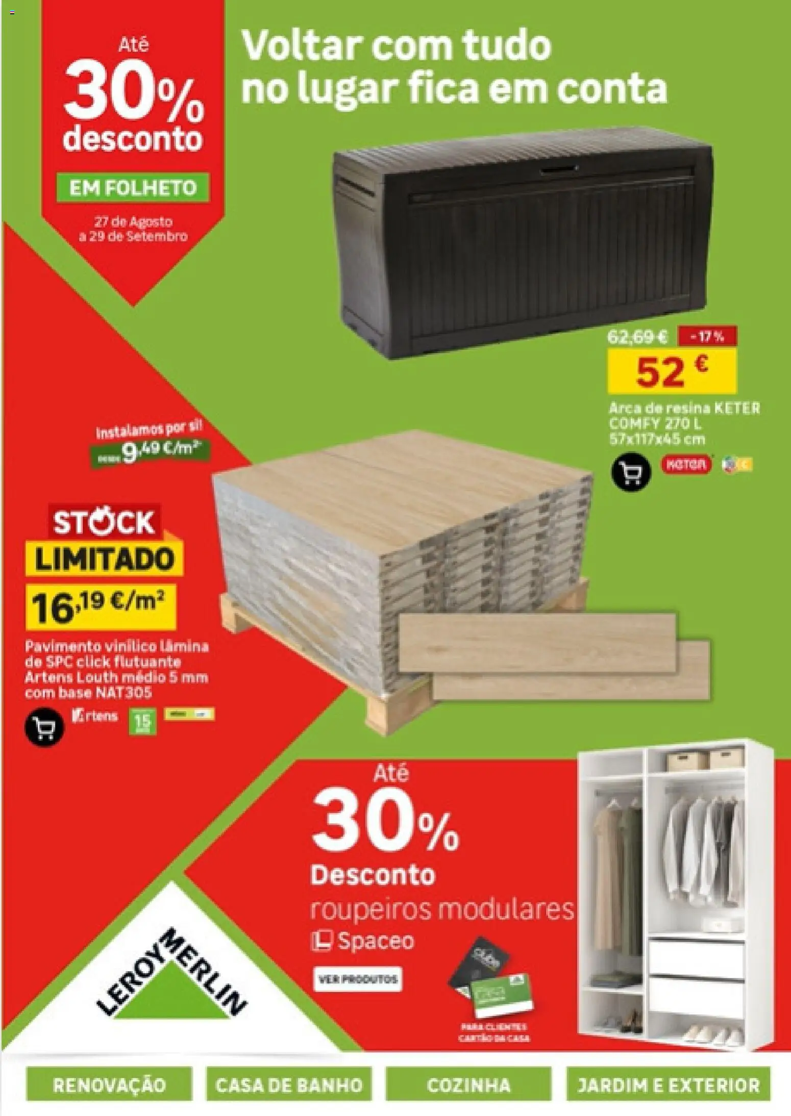 Leroy Merlin Catálogo Madeira │ válido de 27/08/2026 | Página: 1 | Produtos: Roupeiros, Base, Casa de banho, Banho