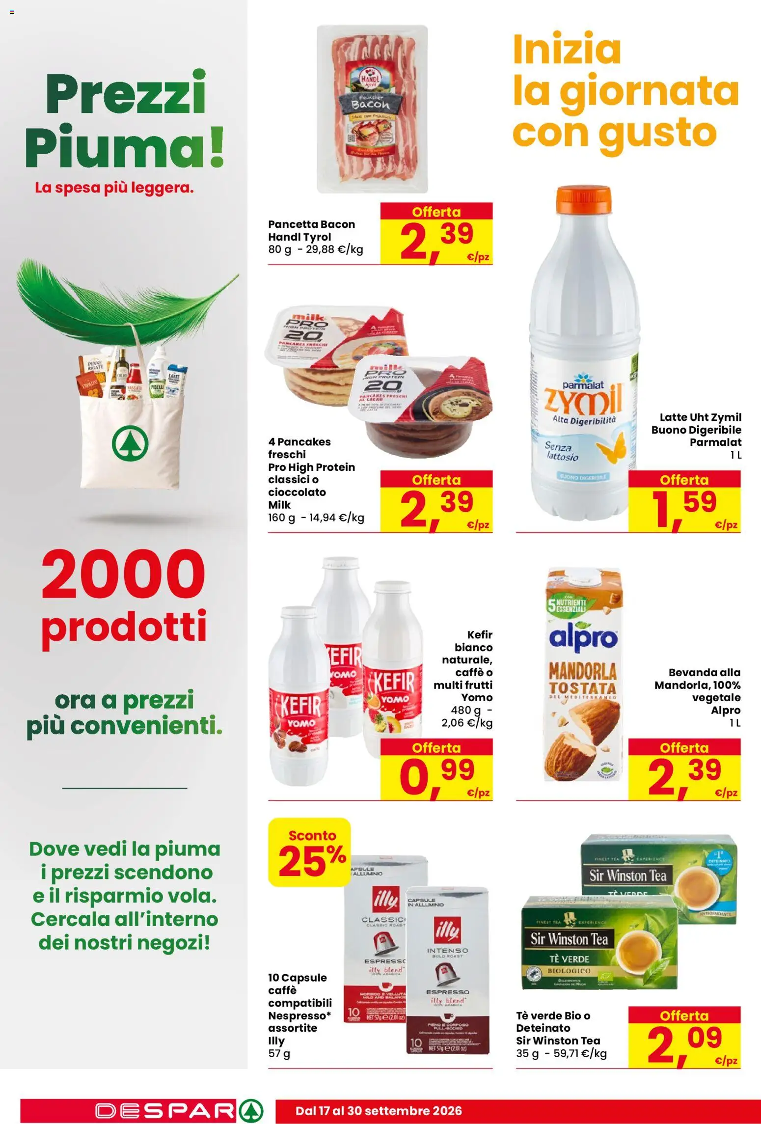 Volantino Despar del 17/09/2026 | Pagina: 10 | Prodotti: Cioccolato, Mandorla, Bacon, Tè verde