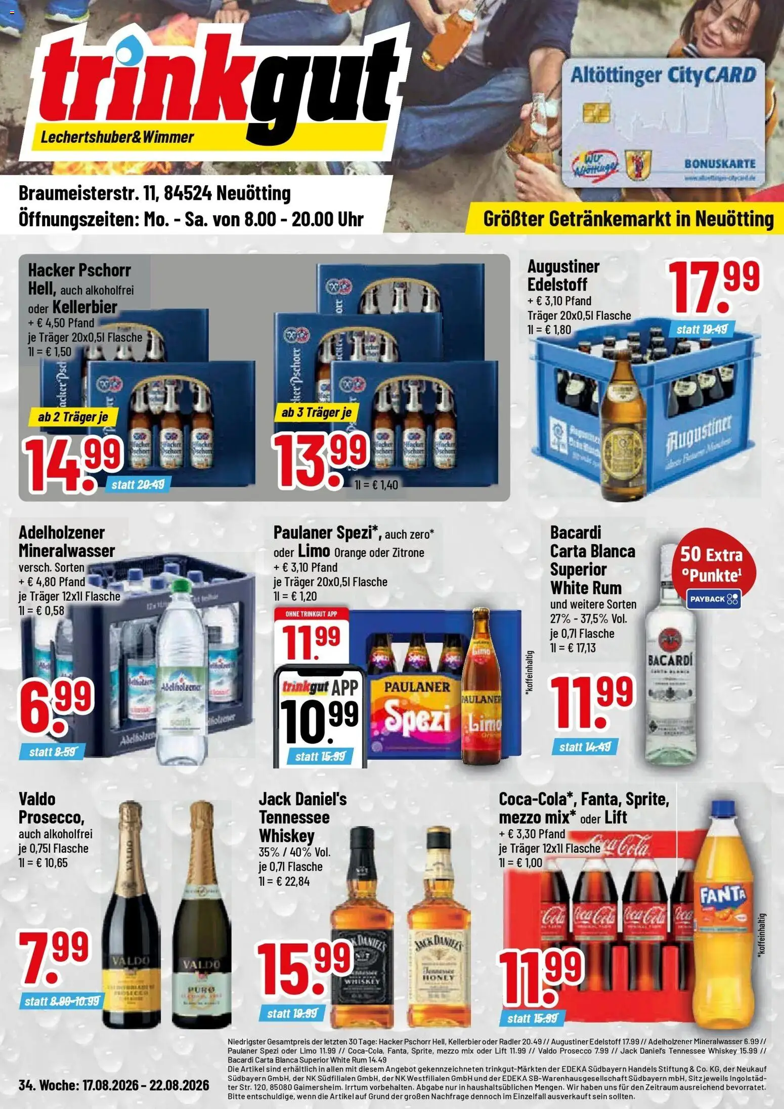Trinkgut Prospekt Neuötting (ab 17.08.2026) » Angebote online | Seite: 1 | Produkte: Coca cola, Paulaner spezi, Whiskey, Uhr