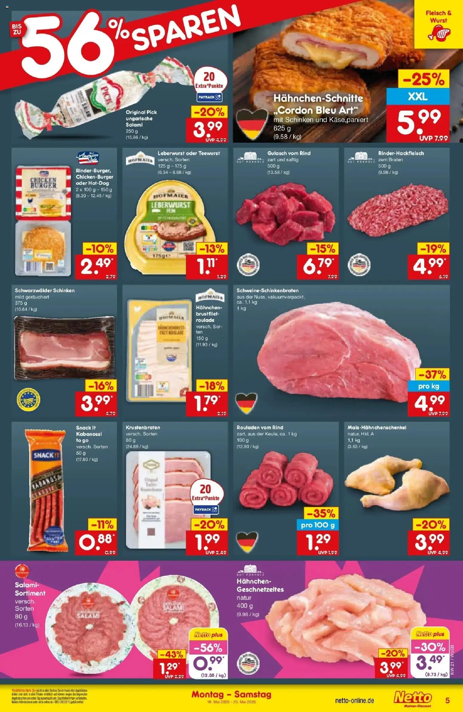 Netto Marken-Discount Prospekt Mannheim	 – gültig ab 17.05.2026 | Seite: 5 | Produkte: Hahnchen, Gulasch, Schinken, Fleisch