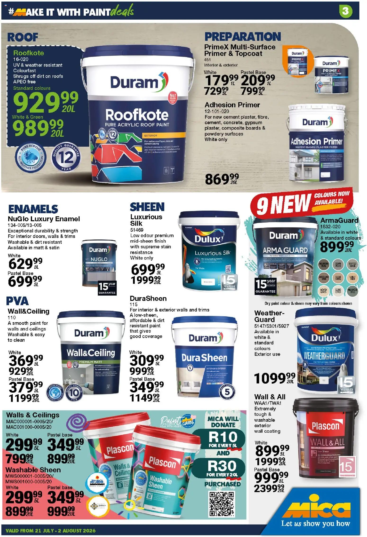 New MICA catalogue – valid from 21/07/2026 | Page: 3 | Products: Paint, Plaster, Enamel, Cement