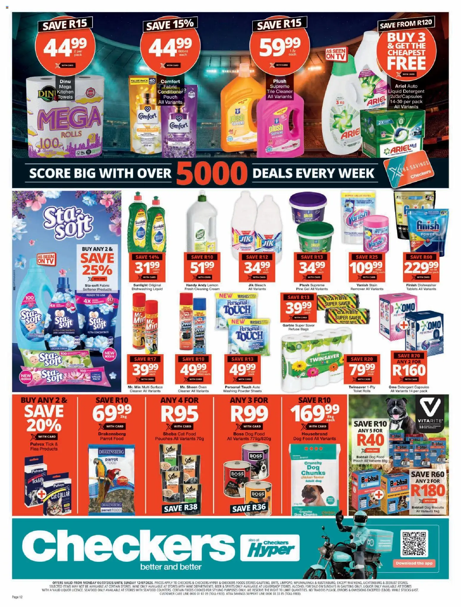 New Checkers catalogue – valid from 06/07/2026 | Page: 12 | Products: Beer, Cream, Cat food, Dog food