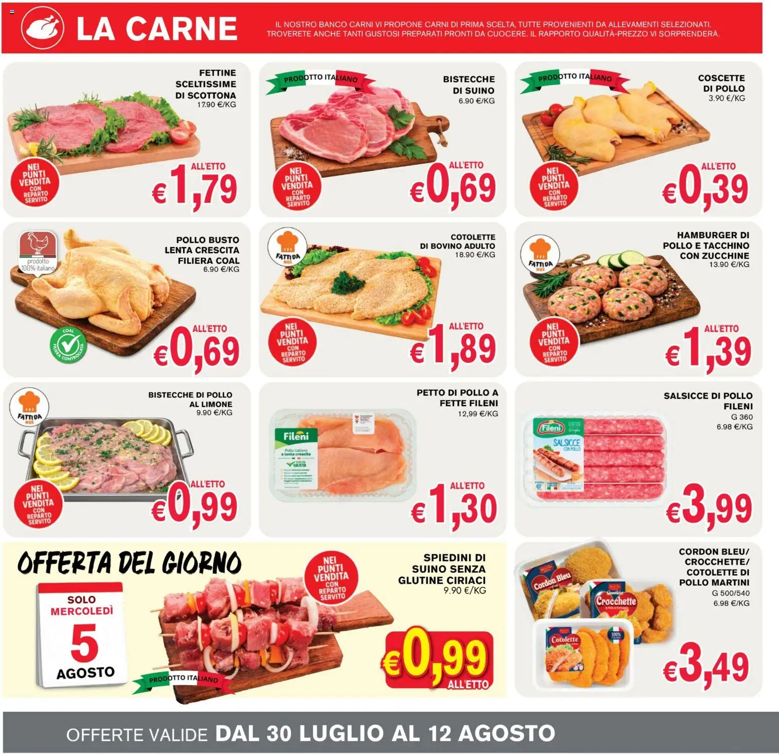 Volantino Coal del 30/07/2026 | Pagina: 4 | Prodotti: Pollo, Tacchino, Zucchine, Hamburger