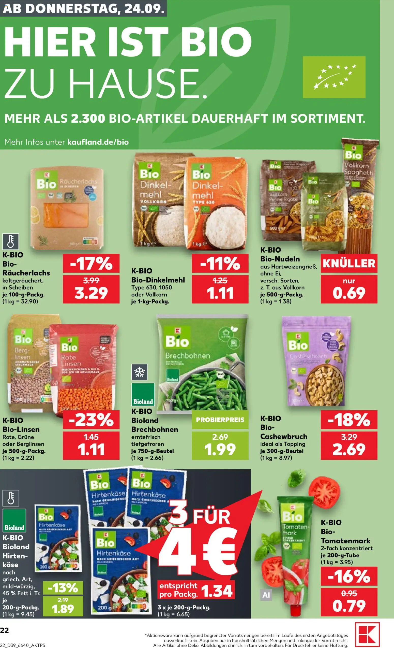 Kaufland Prospekt – gültig ab 24.09.2026 | Seite: 22 | Produkte: Mehl, Käse, Tomaten, Räucherlachs