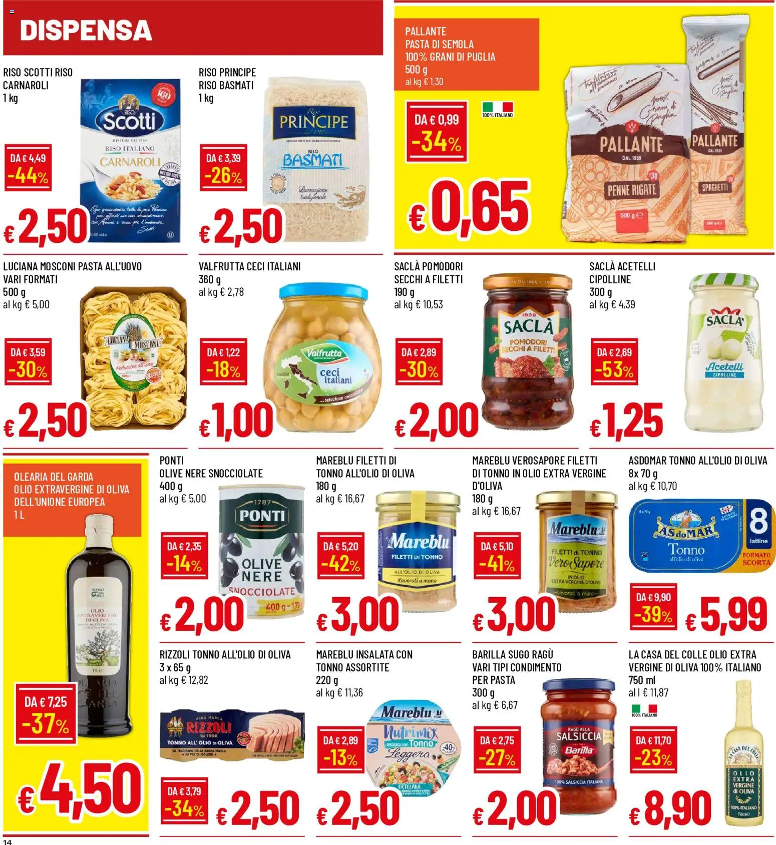 Volantino Galassia del 07/09/2026 | Pagina: 14 | Prodotti: Olive, Salsiccia, Tonno, Fettuccine