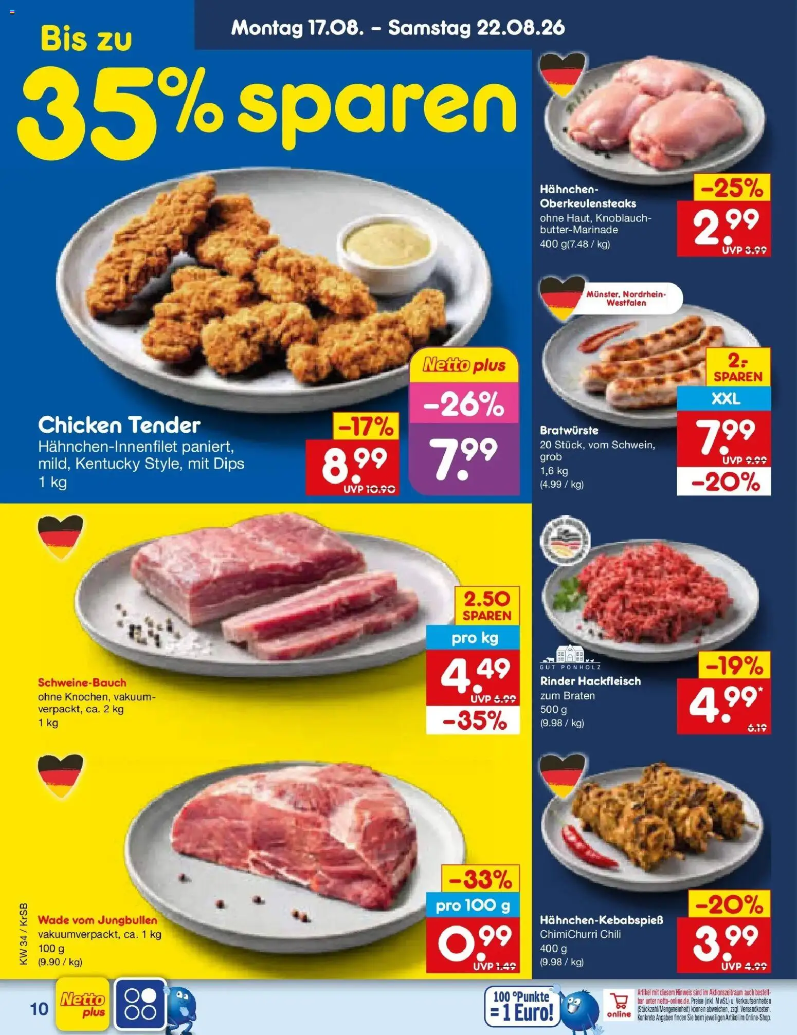 Netto Marken-Discount Prospekt Jüchen – gültig ab 17.08.2026 | Seite: 12 | Produkte: Hahnchen, Schweinebauch, Chili, Hackfleisch