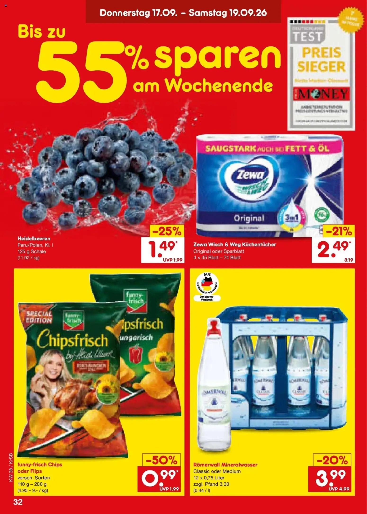 Netto Marken-Discount Prospekt Baesweiler – gültig ab 14.09.2026 | Seite: 46 | Produkte: Öl, Mineralwasser, Heidelbeeren, Chips
