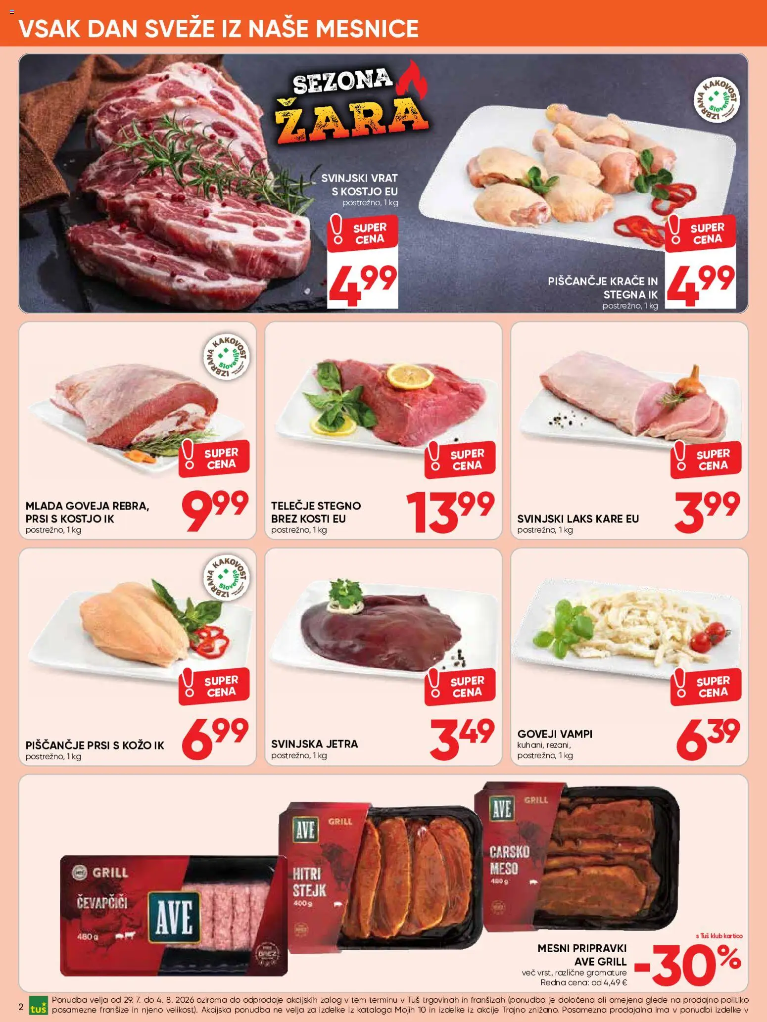 Novi Tuš katalog ponudbe – veljaven od 29.07.2026 | Stran: 2 | Izdelki: Čevapčiči, Grill