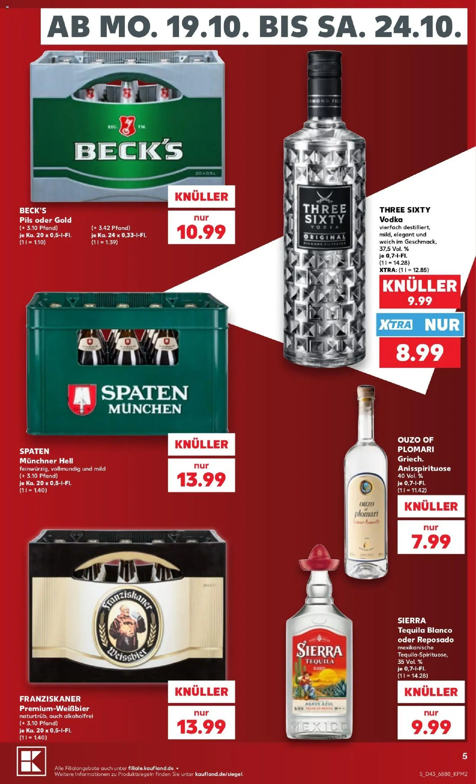 Kaufland Prospekt Völklingen – gültig ab 19.10.2026 | Seite: 5 | Produkte: Ouzo, Pils, Tequila, Vodka