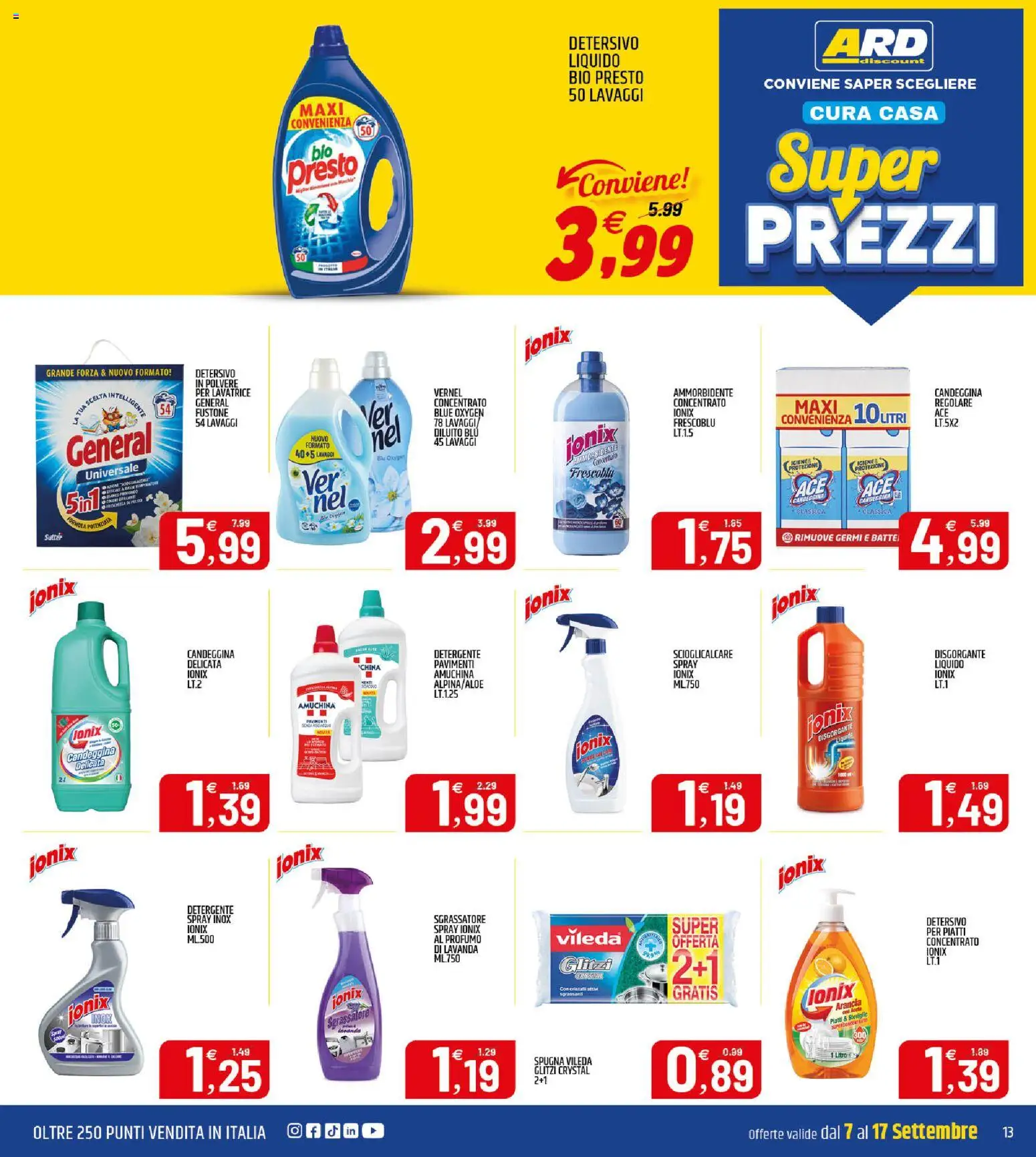 Volantino ARD Discount del 07/09/2026 | Pagina: 13 | Prodotti: Detersivo in polvere, Detergente, Lavatrice, Arancia