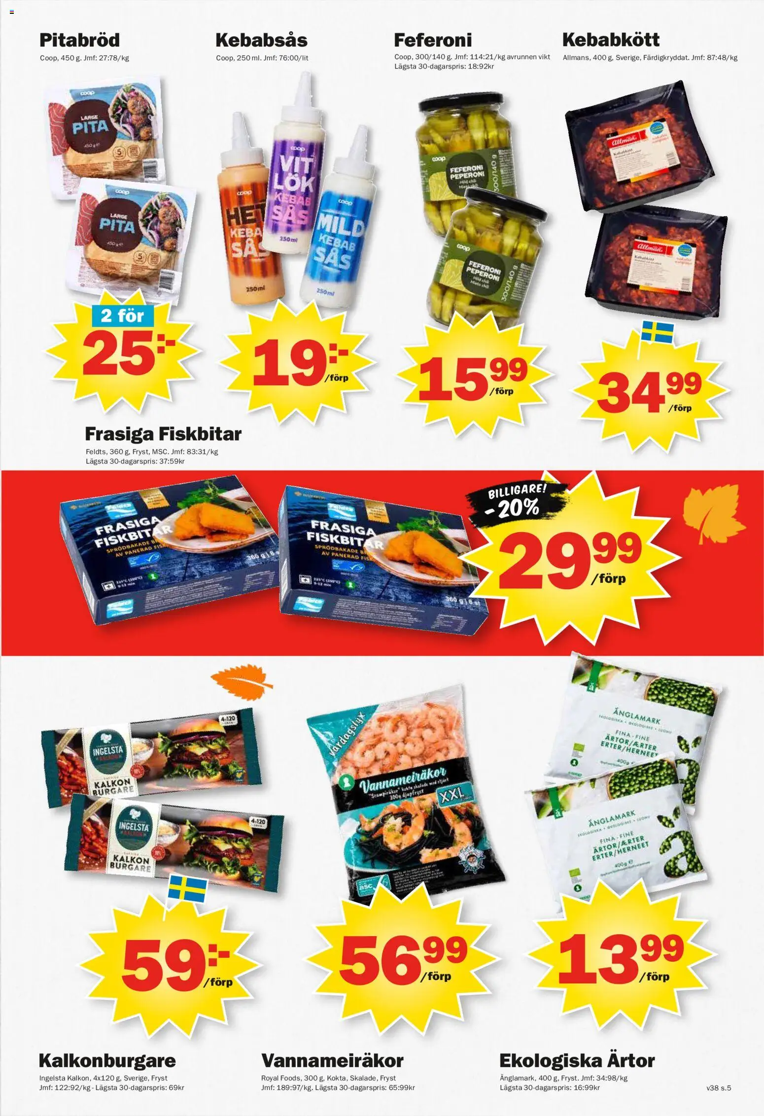 Pekås reklamblad aktuell från 14/09/2026 | Sida: 5 | Produkter: Pitabröd, Kebabsås, Kalkon, Ärtor