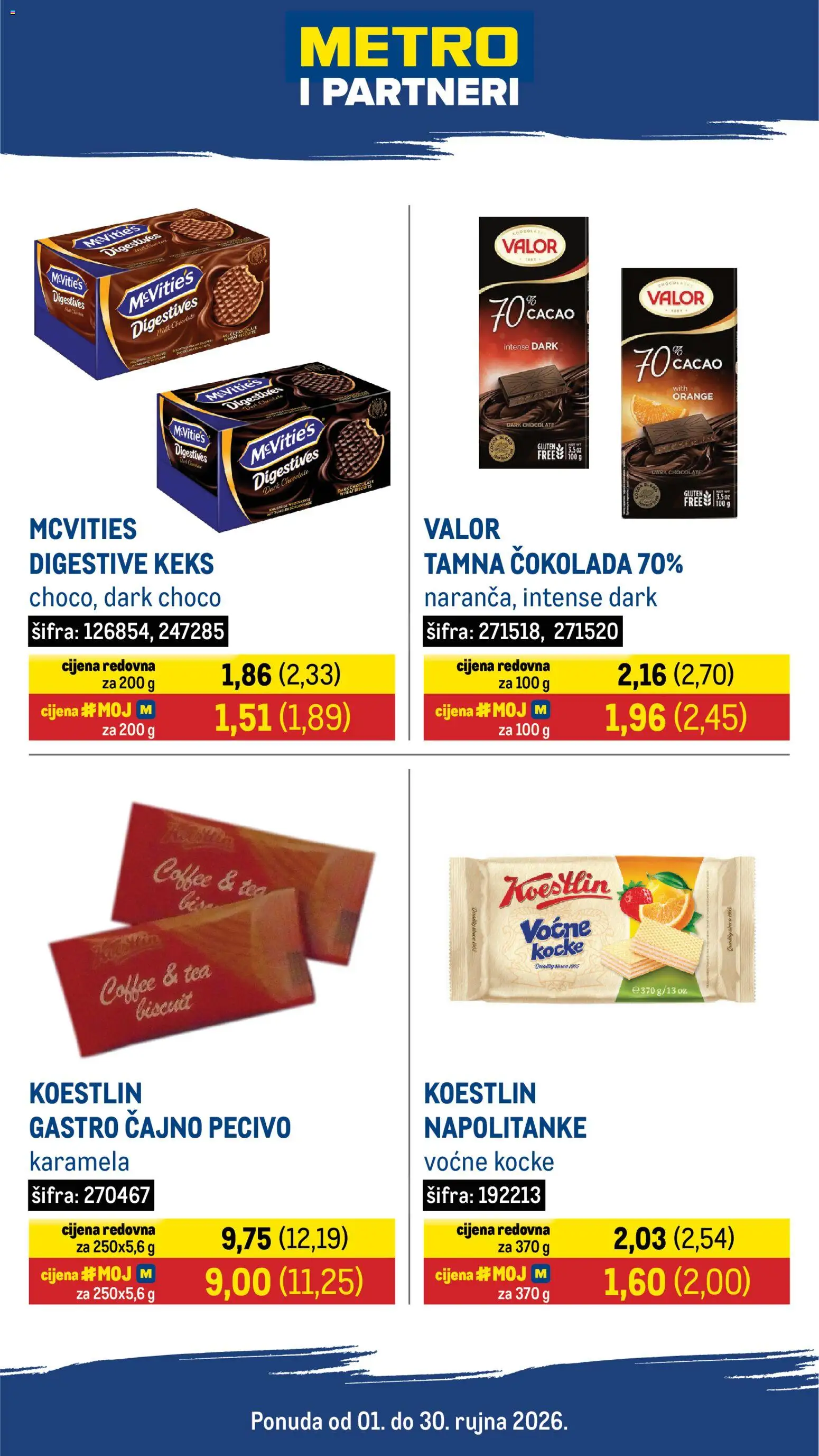 Metro katalog | vrijedi od 01.09.2026 | Stranica: 1 | Proizvodi: Čokolada, Keks, Čajno pecivo, Karamela