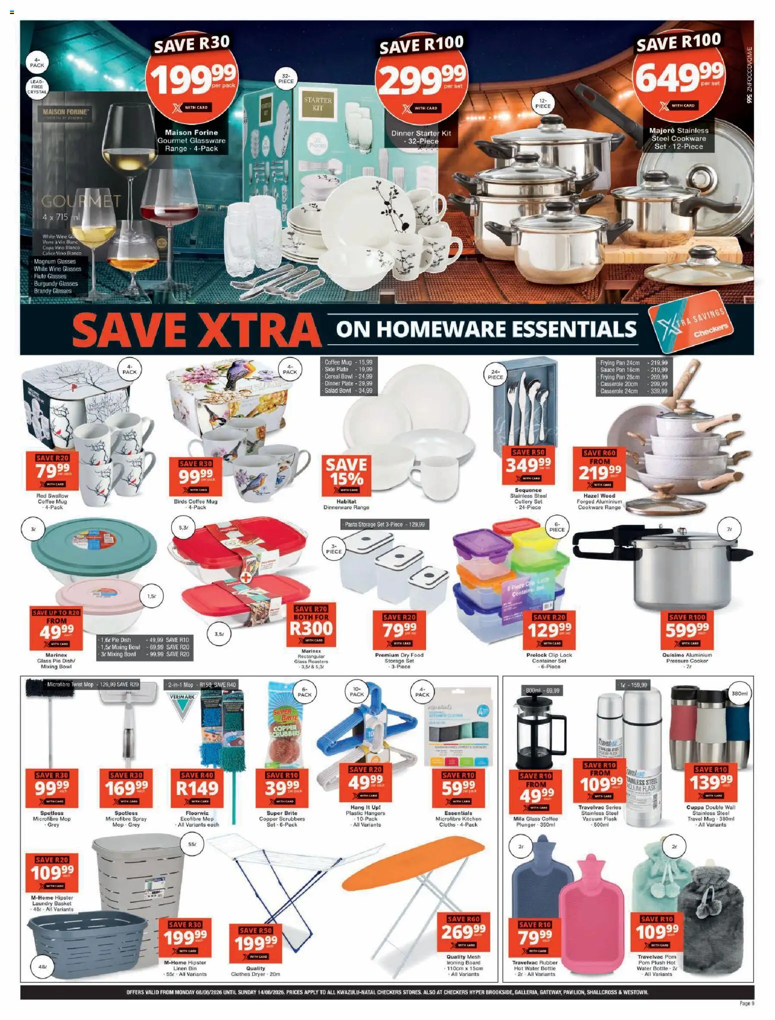 New Checkers catalogue – valid from 08.06.2026 | Page: 9 | Products: Glasses, Mop, Pasta, Sauce