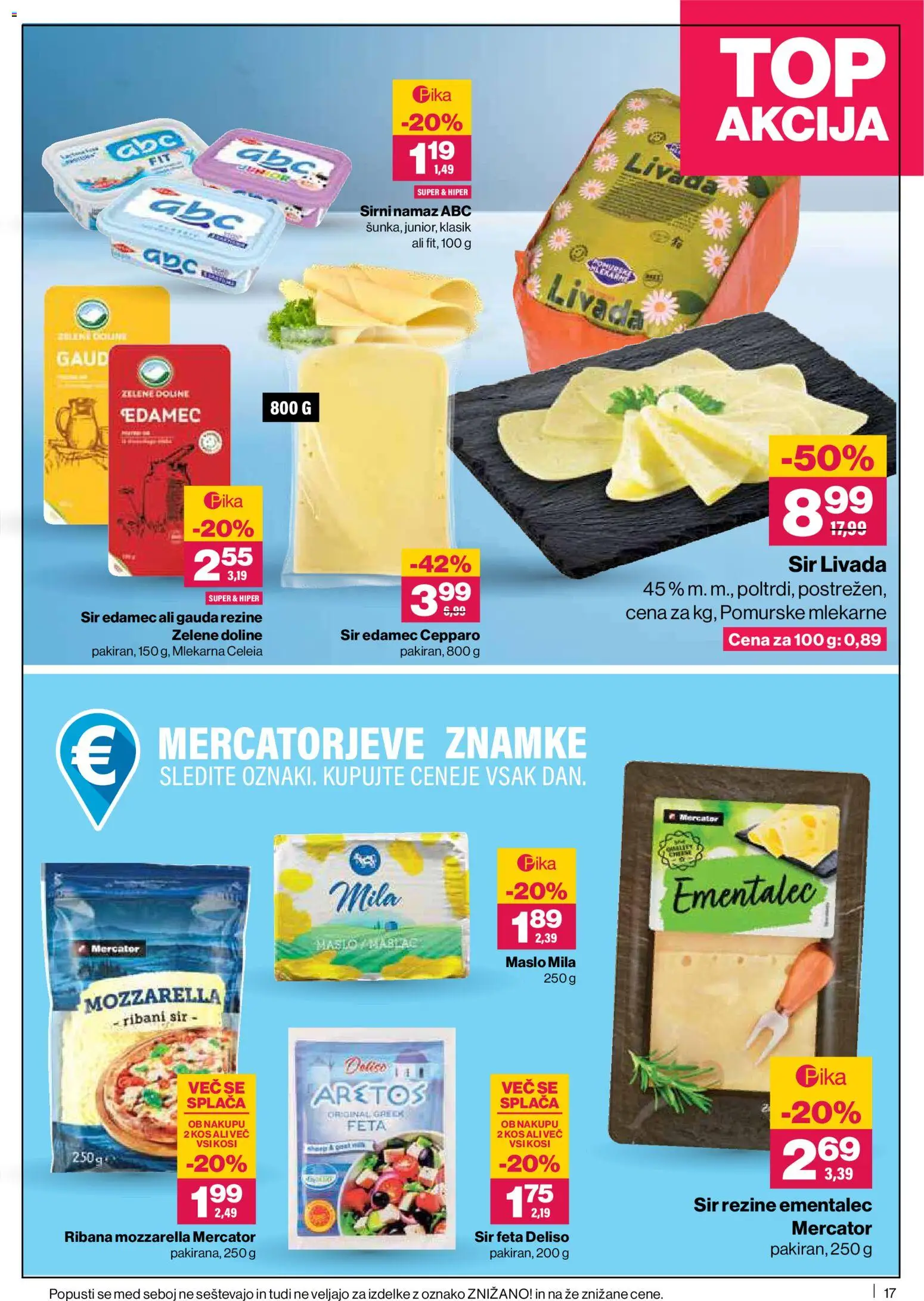 Novi Mercator katalog ponudbe – veljaven od 28.05.2026 | Stran: 17 | Izdelki: Sirni namaz, Edamec, Maslo, Sir