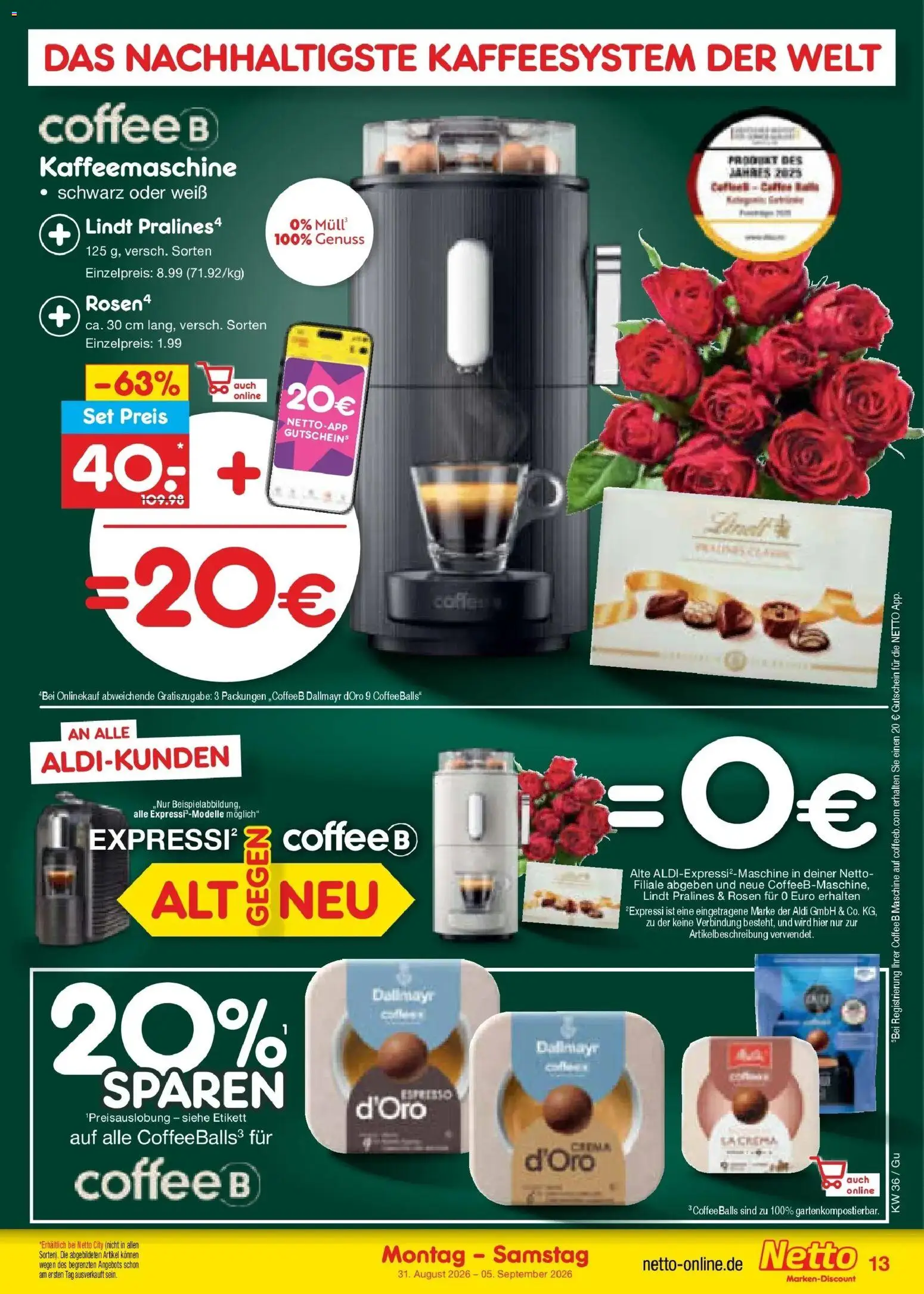 Netto Marken-Discount Prospekt Augustusburg – gültig ab 31.08.2026 | Seite: 17 | Produkte: Kaffeemaschine, Dallmayr, Lindt
