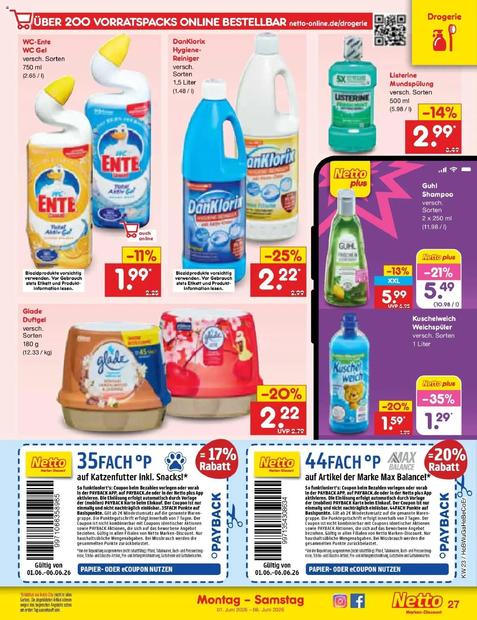 Netto Marken-Discount Prospekt Weimar – gültig ab 01.06.2026 | Seite: 33 | Produkte: Katzenfutter, Shampoo, Weichspüler, Ente
