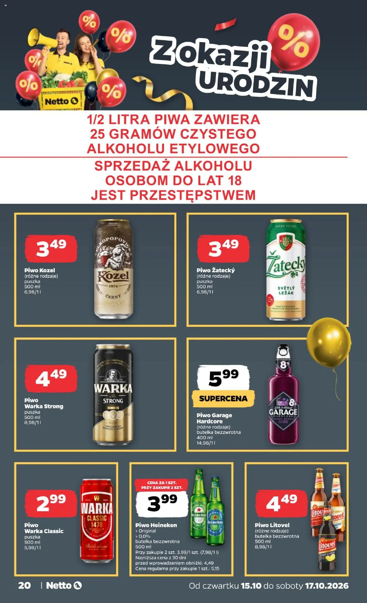 Netto gazetka od czwartku od 15.10.2026 | Strona: 20 | Produkty: Warka, Piwo Warka, Piwo, Warka strong