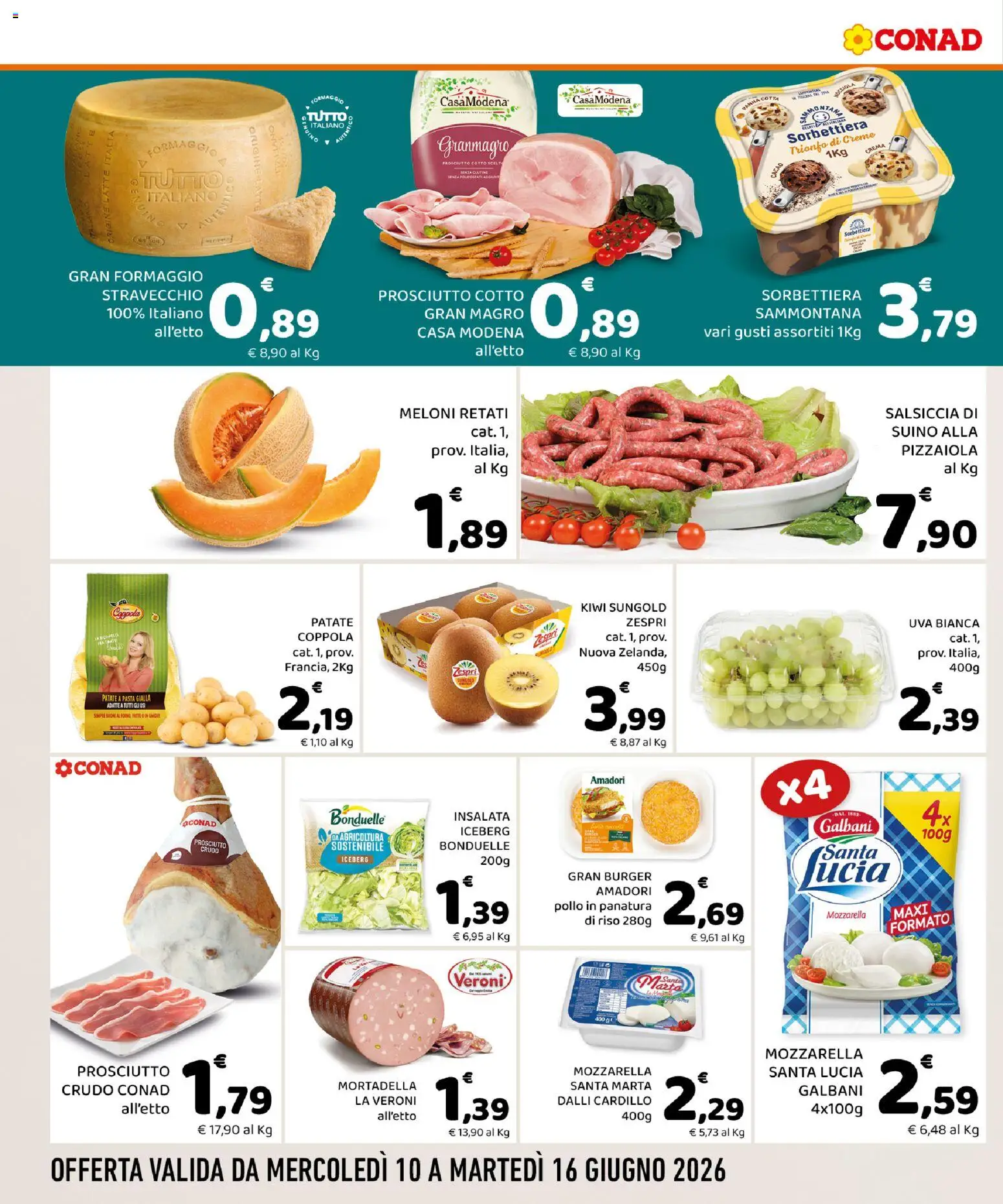 Volantino Conad del 10.06.2026 | Pagina: 2 | Prodotti: Insalata, Suino, Prosciutto, Cacao