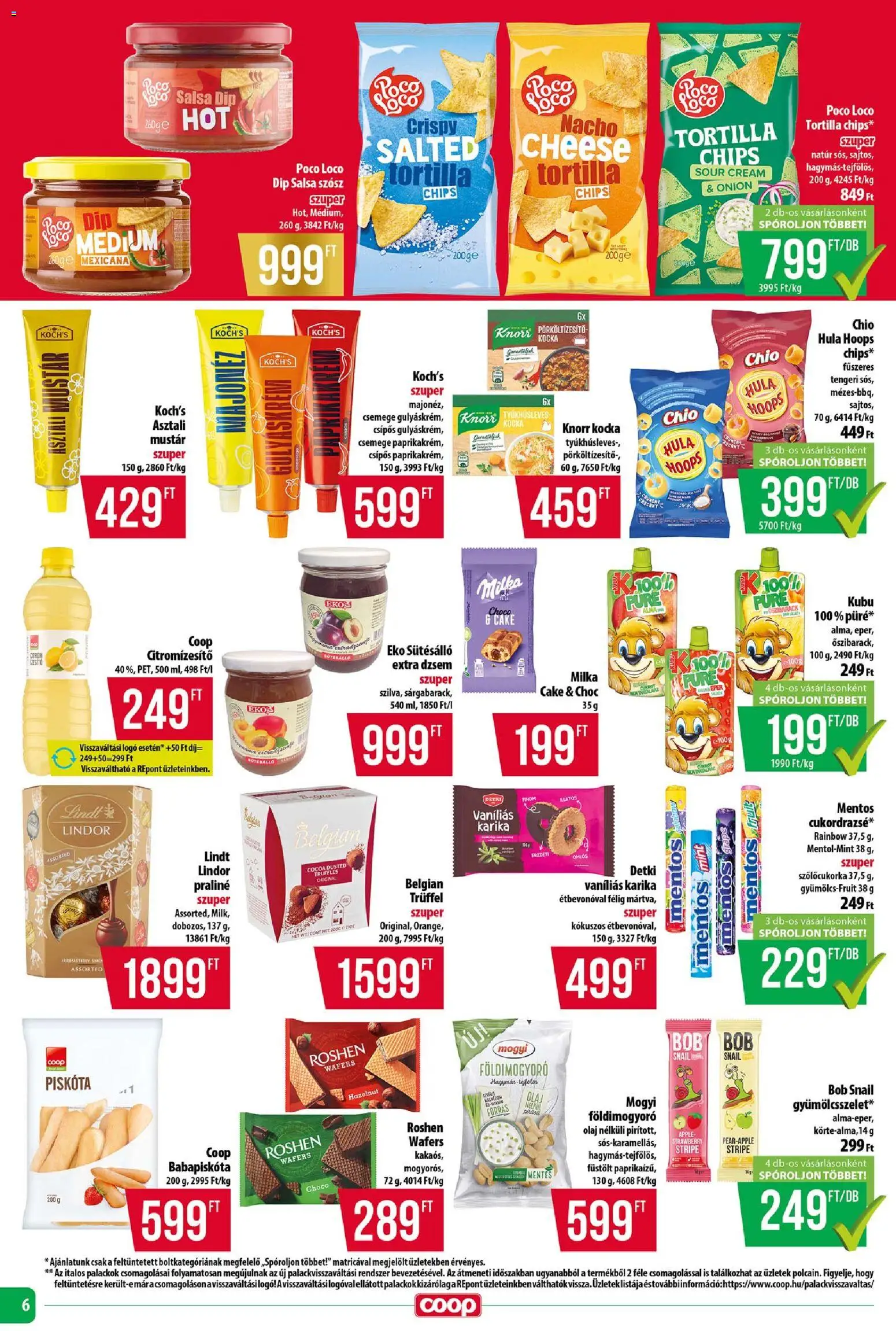 COOP akciós ujság - amely érvényes a következő dátumtól: 23.04.2026 | Oldal: 6 | Termékek: Tortilla, Babapiskóta, Olaj, Szósz