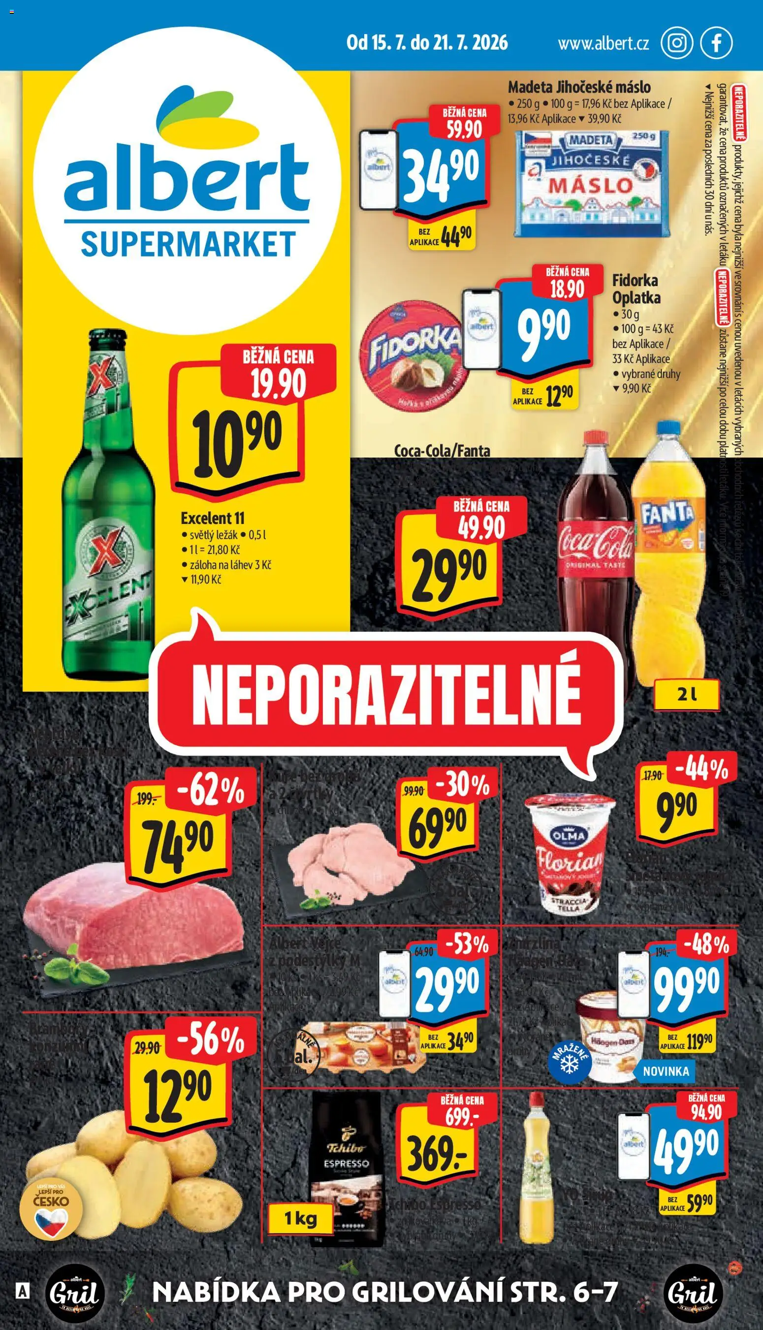 Albert leták - Supermarket od 15.07.2026 | Strana: 1 | Produkty: Mléko, Tchibo, Excelent 11, Kuře