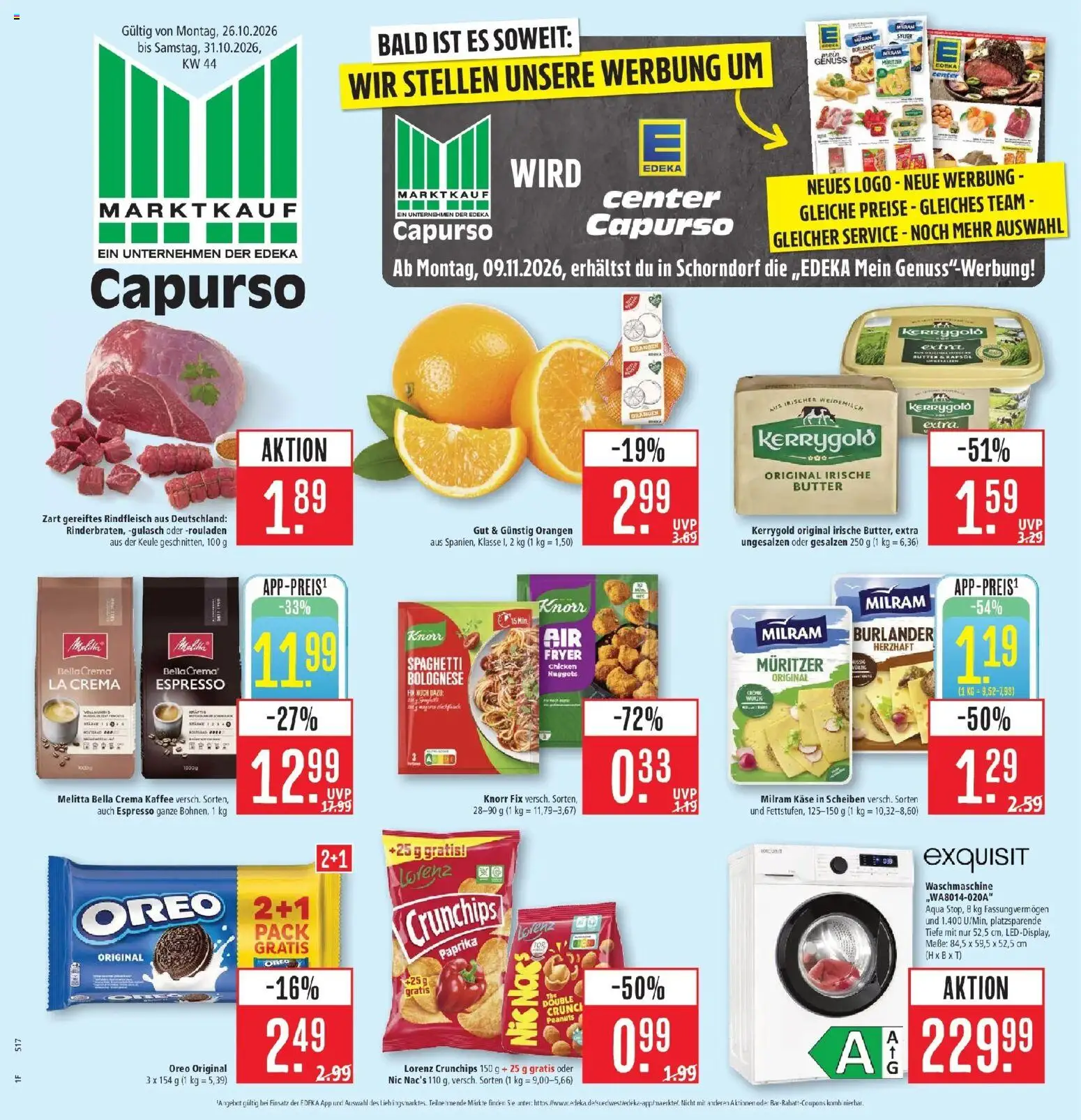 Marktkauf Prospekt Schorndorf (ab 26.10.2026) » Angebote online | Seite: 1 | Produkte: Butter, Rapsöl, Orangen, Knorr