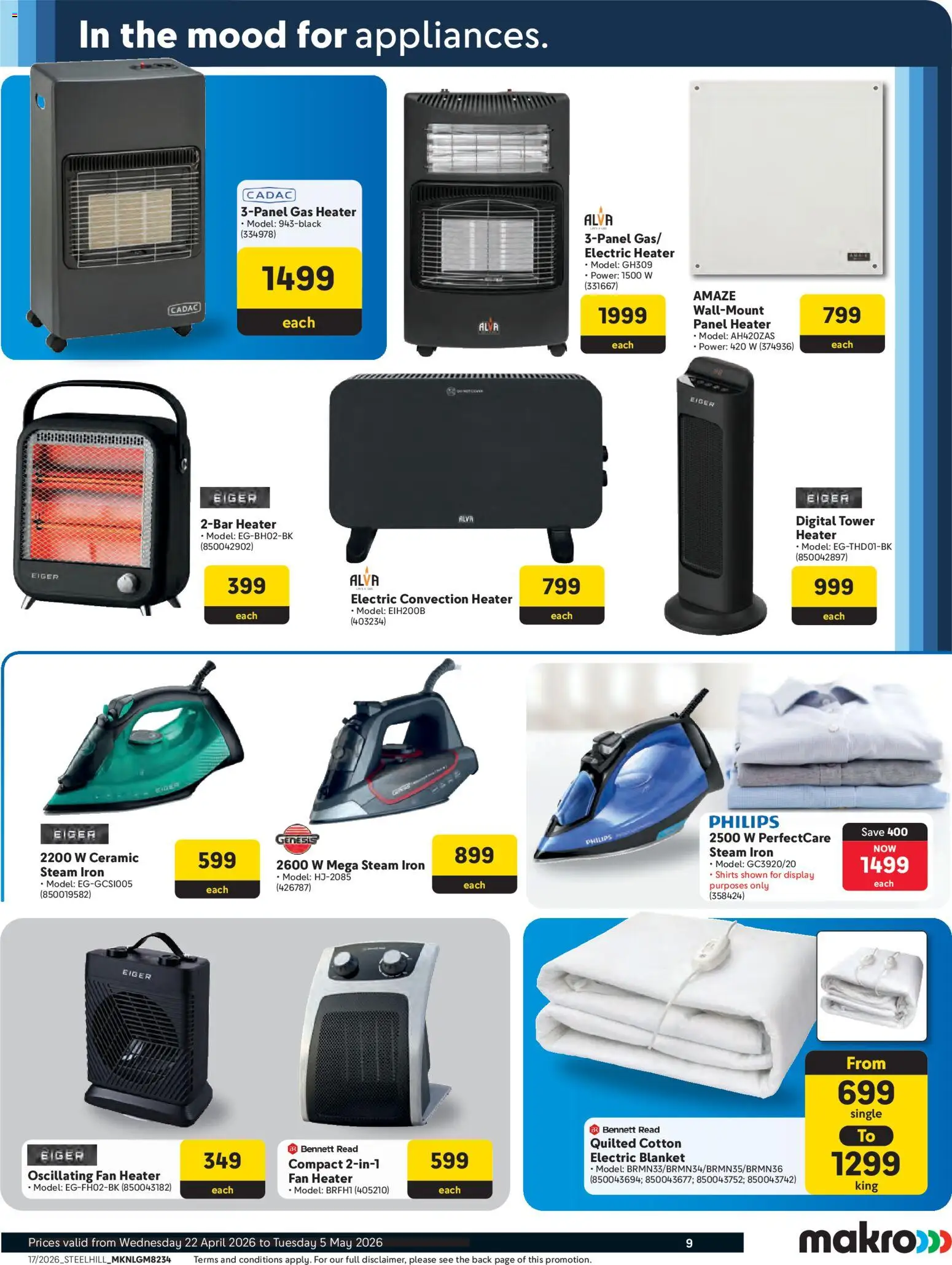 New Makro catalogue – valid from 22.04.2026 | Page: 9 | Products: Iron, Fan, Blanket, Heater