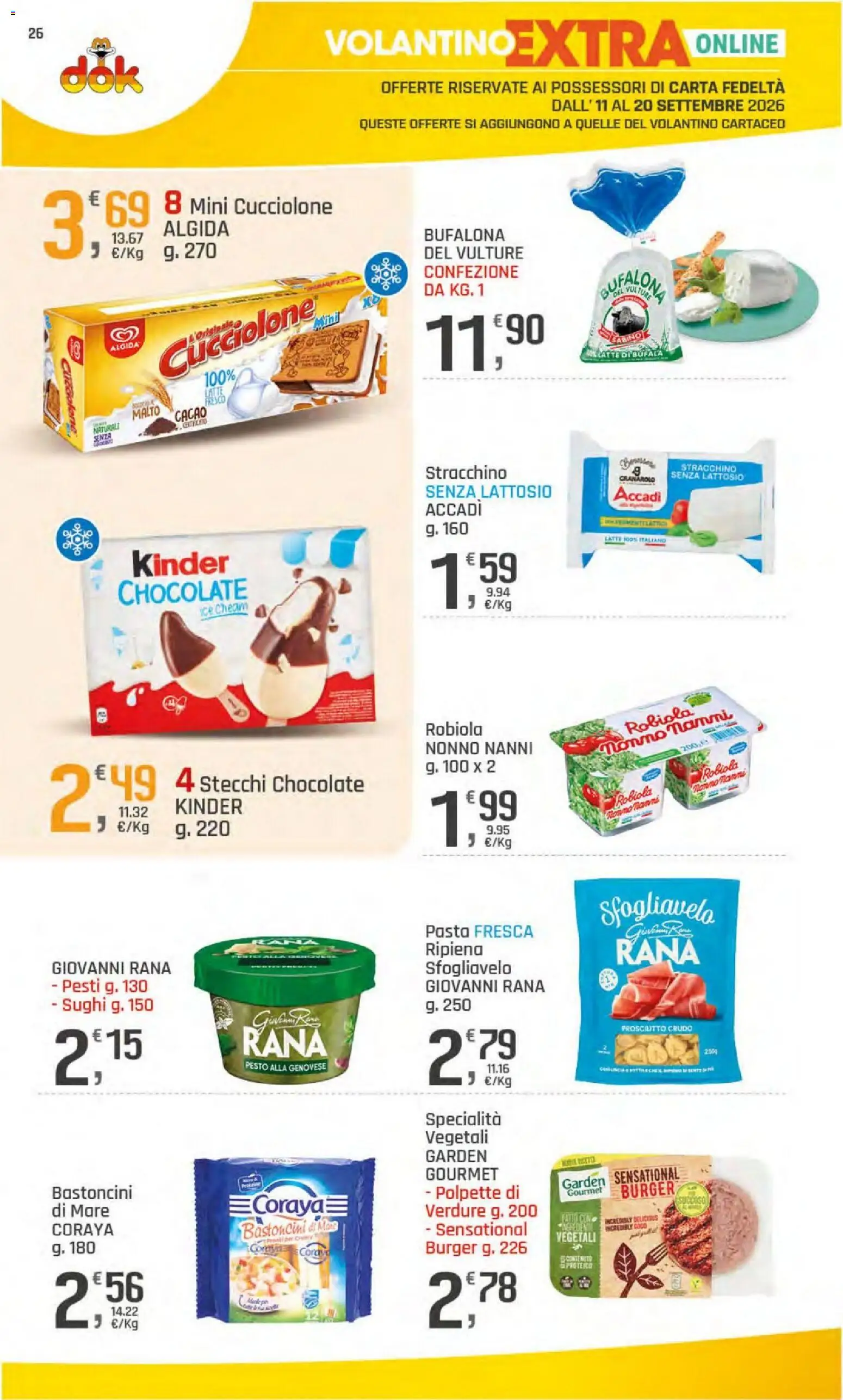 Volantino DOK del 11/09/2026 | Pagina: 26 | Prodotti: Verdure, Latte, Pasta, Senza lattosio
