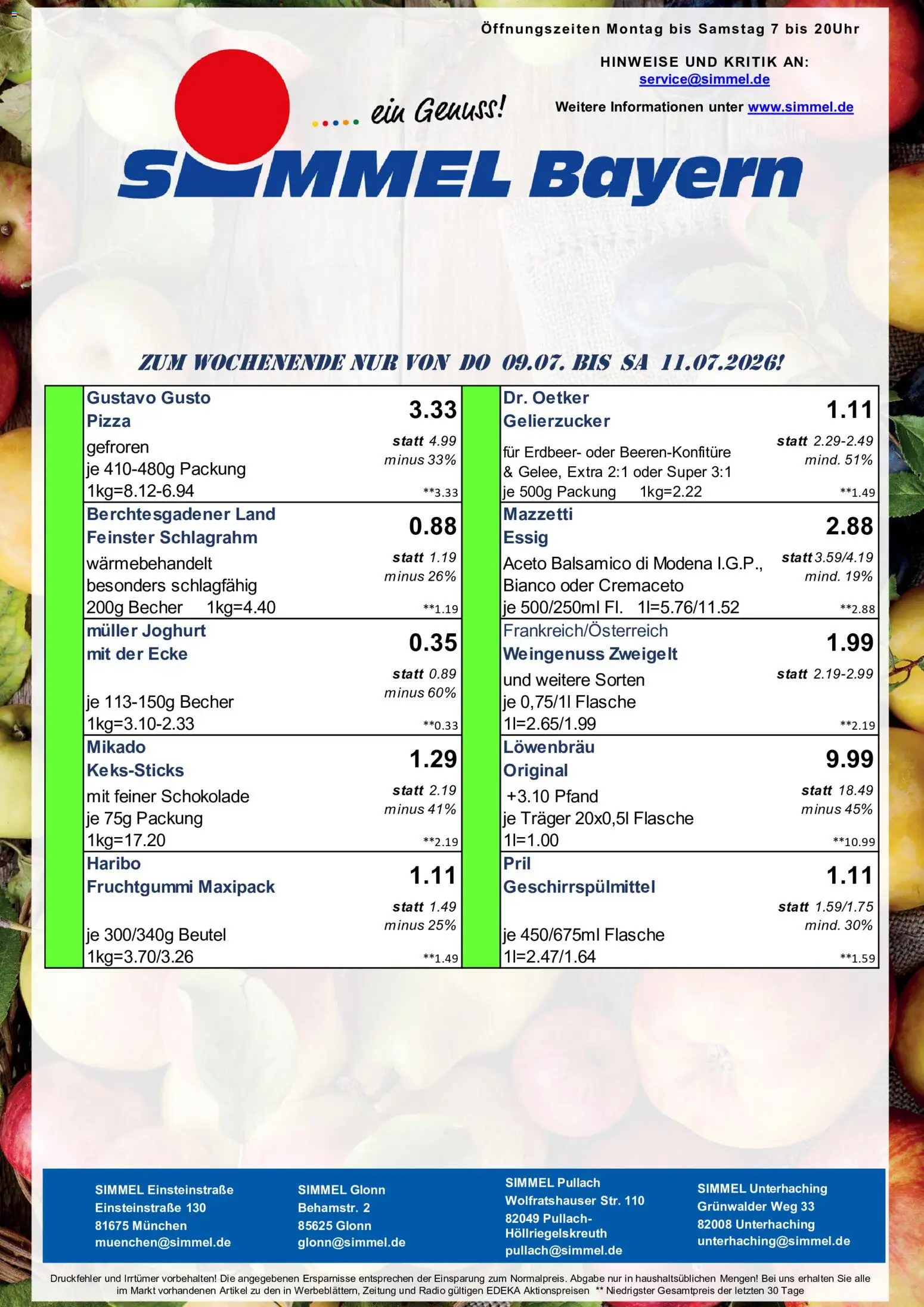 Simmel Bayern – gültig ab 06.07.2026 | Seite: 9 | Produkte: Haribo, Joghurt, Balsamico, Pizza