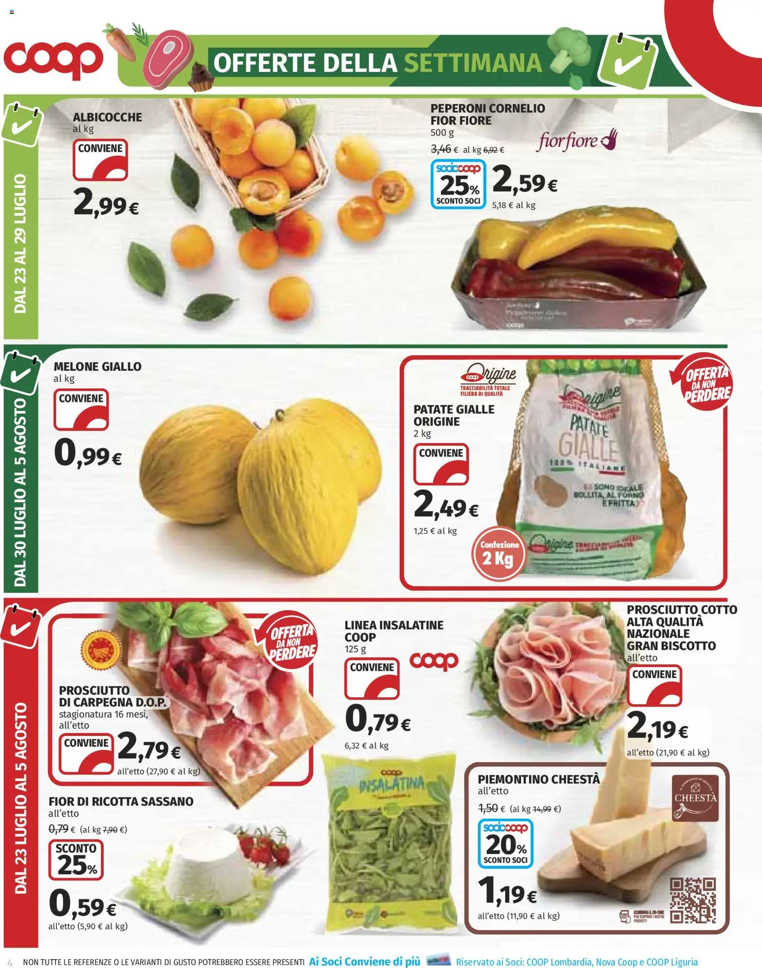 Volantino COOP del 23/07/2026 | Pagina: 4 | Prodotti: Prosciutto Cotto, Peperoni, Patate, Prosciutto