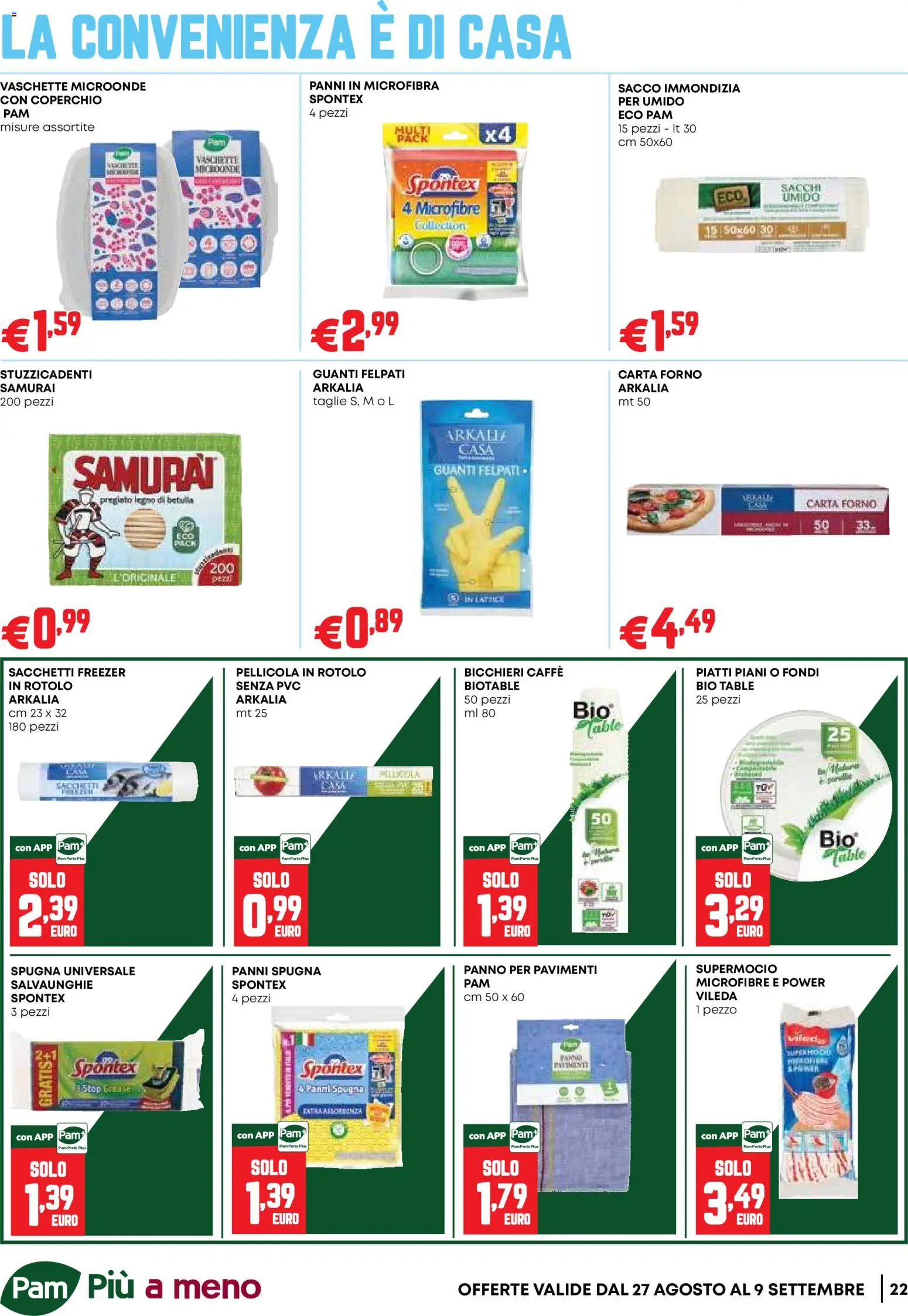 Volantino PAM del 27/08/2026 | Pagina: 22 | Prodotti: Spugna, Caffè, Piatti, Pellicola