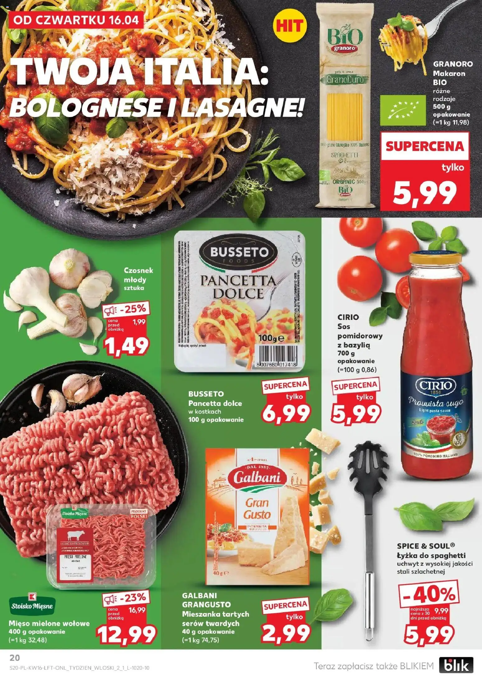 Kaufland gazetka od 16.04.2026 | Strona: 20 | Produkty: Czosnek, Mięso mielone wołowe, Mięso mielone, Bazylia