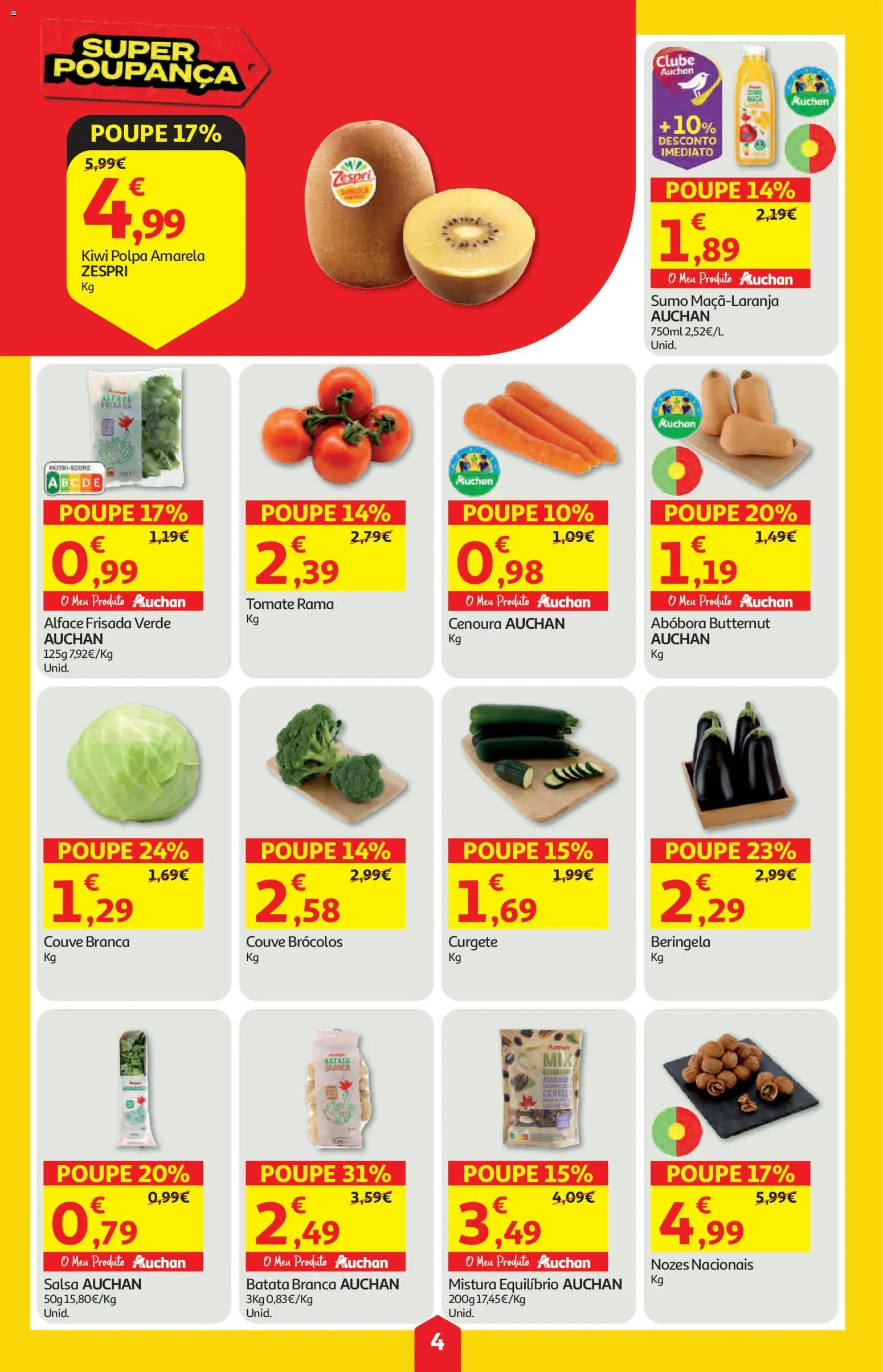 Auchan folheto │ válido de 28.05.2026 | Página: 4 | Produtos: Curgete, Abóbora, Kiwi, Nozes