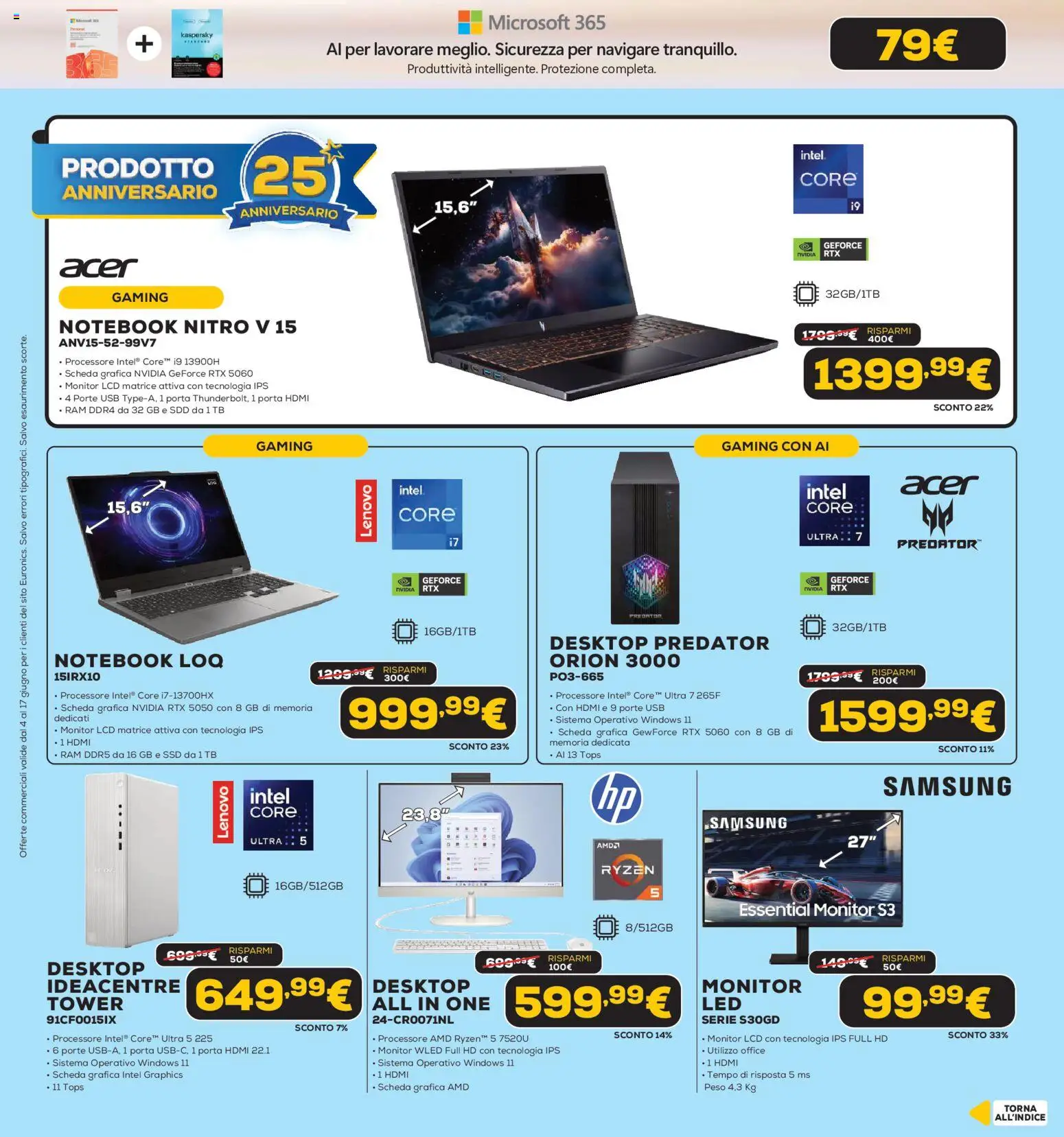 Volantino Euronics del 04.06.2026 | Pagina: 14 | Prodotti: Monitor, Notebook, USB, Samsung