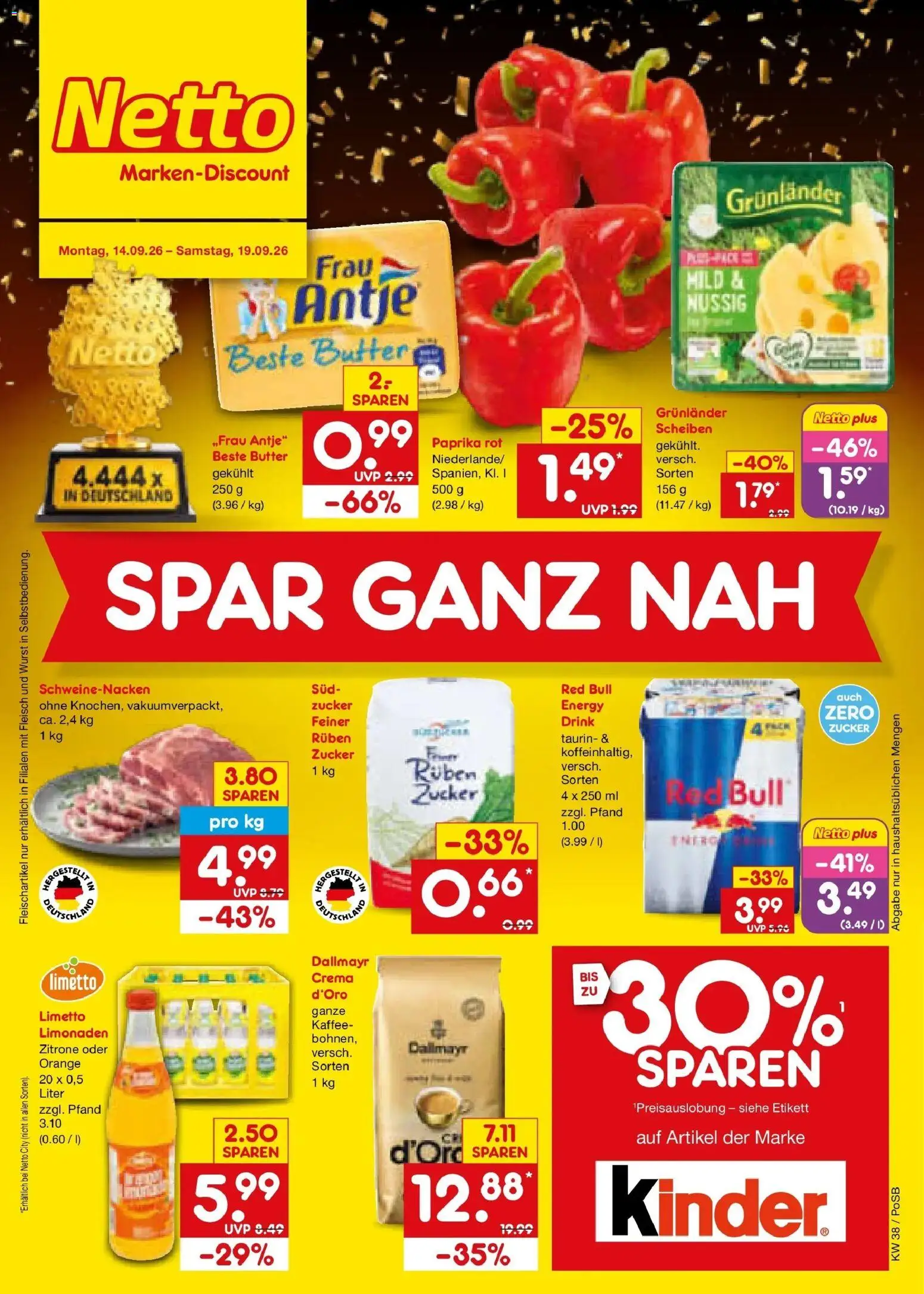 Netto Marken-Discount Prospekt Amberg – gültig ab 14.09.2026 | Seite: 1 | Produkte: Butter, Kaffee, Zucker, Fleisch