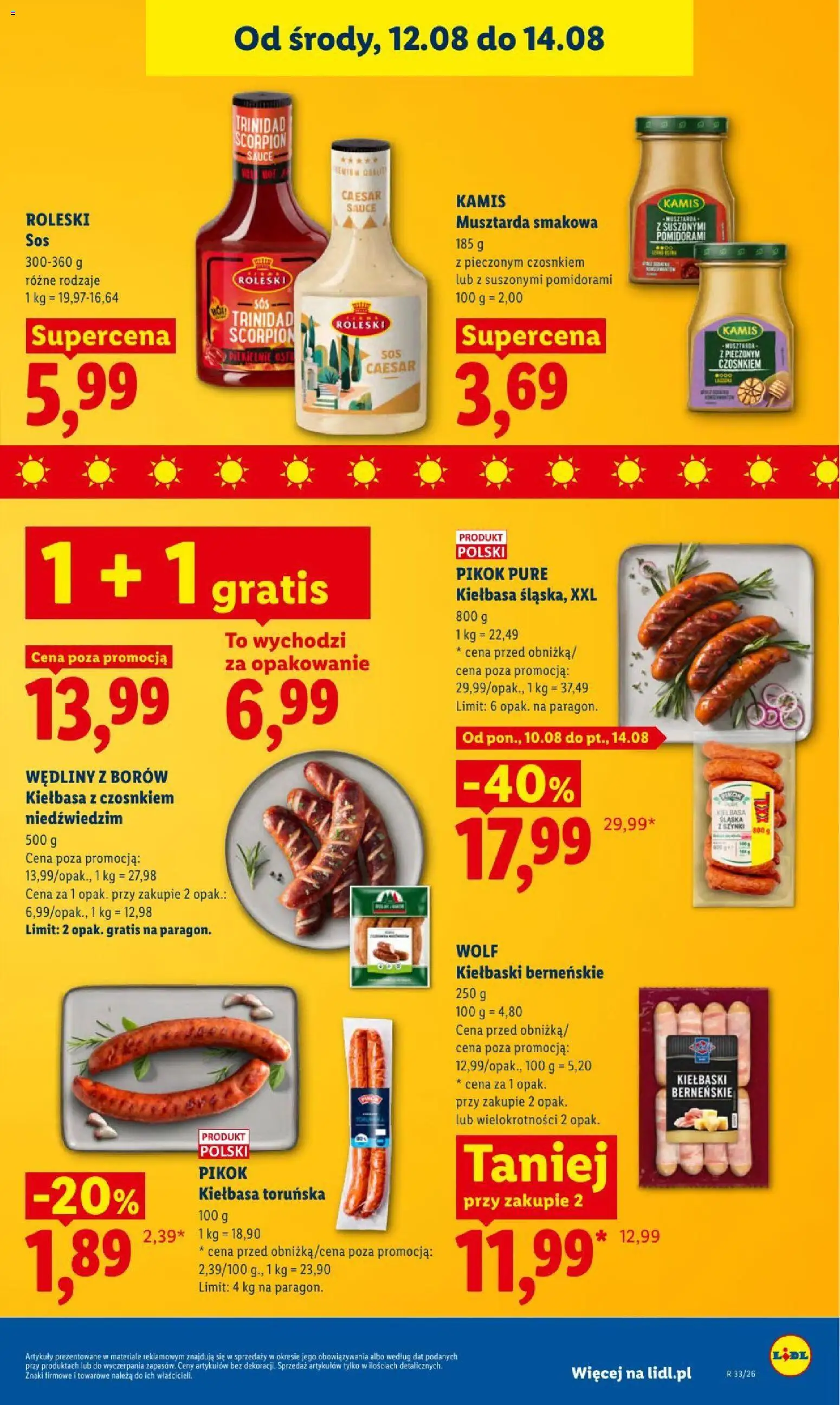 Lidl gazetka od 12.08.2026 | Strona: 53 | Produkty: Kiełbaski, Kiełbasa śląska, Wędliny, Sos