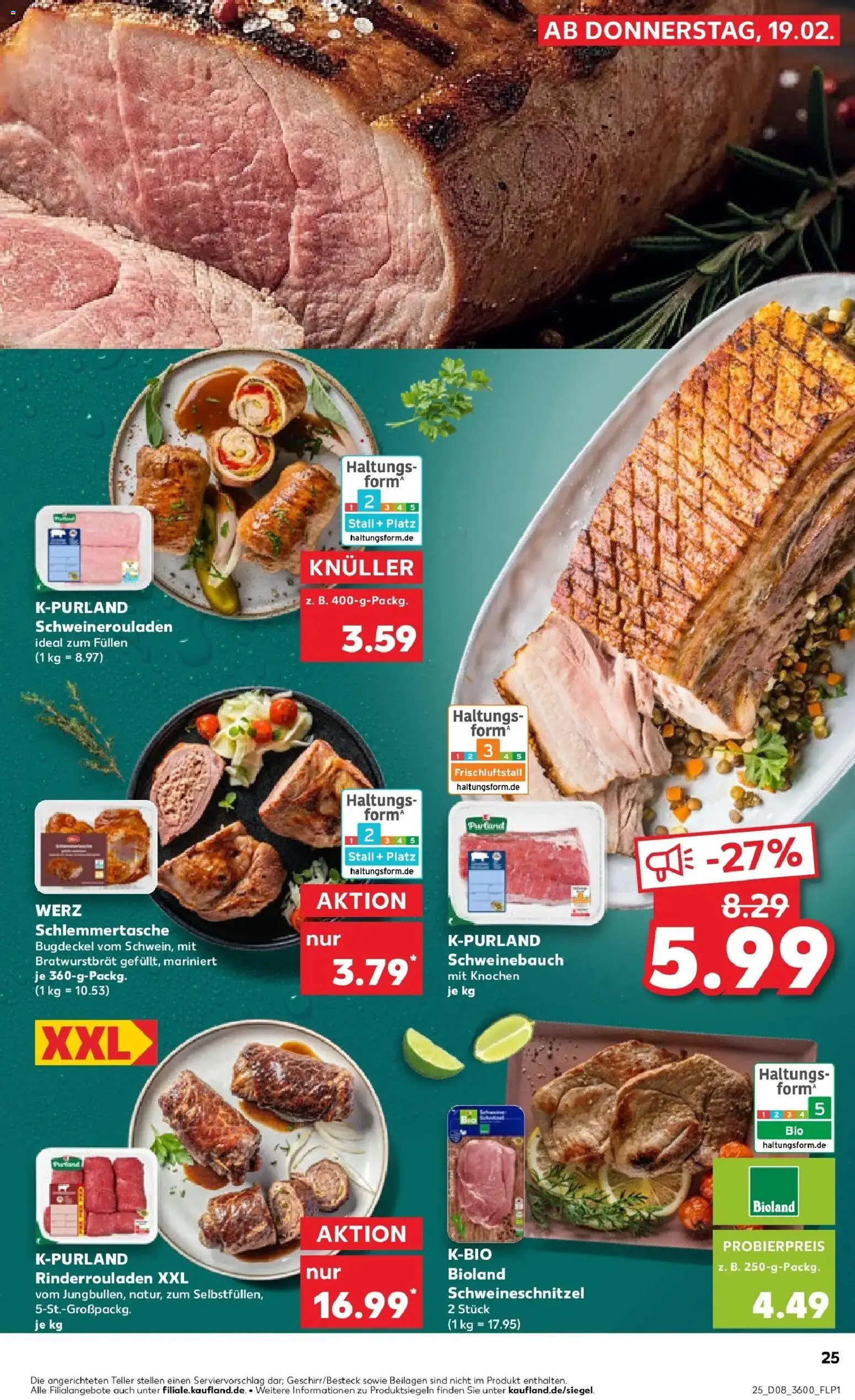 Kaufland prospekt Aue-Bad Schlema	 – gültig ab 19.02.2026 | Seite: 33 | Produkte: Rinderrouladen, Schweinebauch