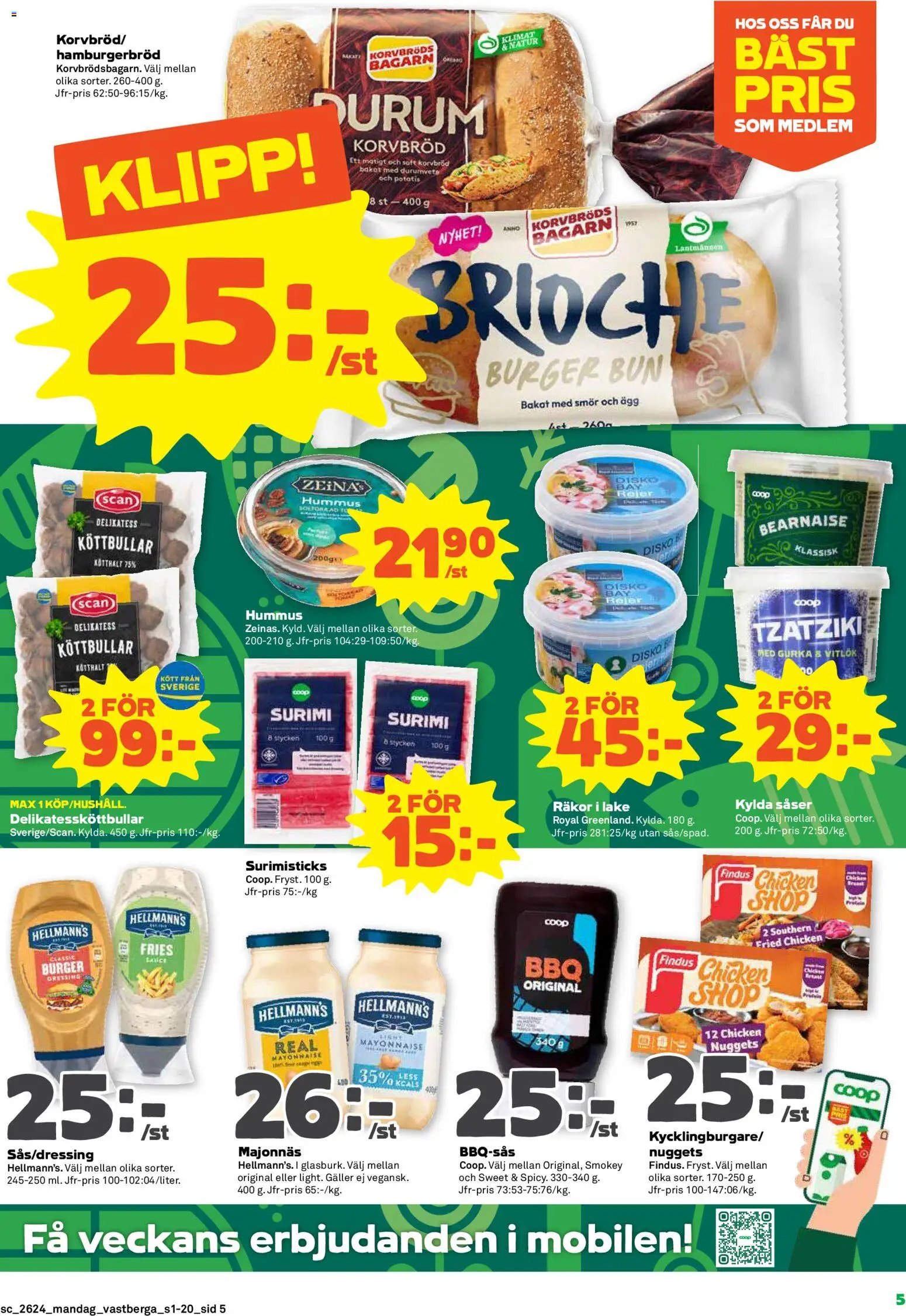 Coop Forum reklamblad aktuell från 08.06.2026 | Sida: 5 | Produkter: Köttbullar, Galler, Majonnäs, Potatis